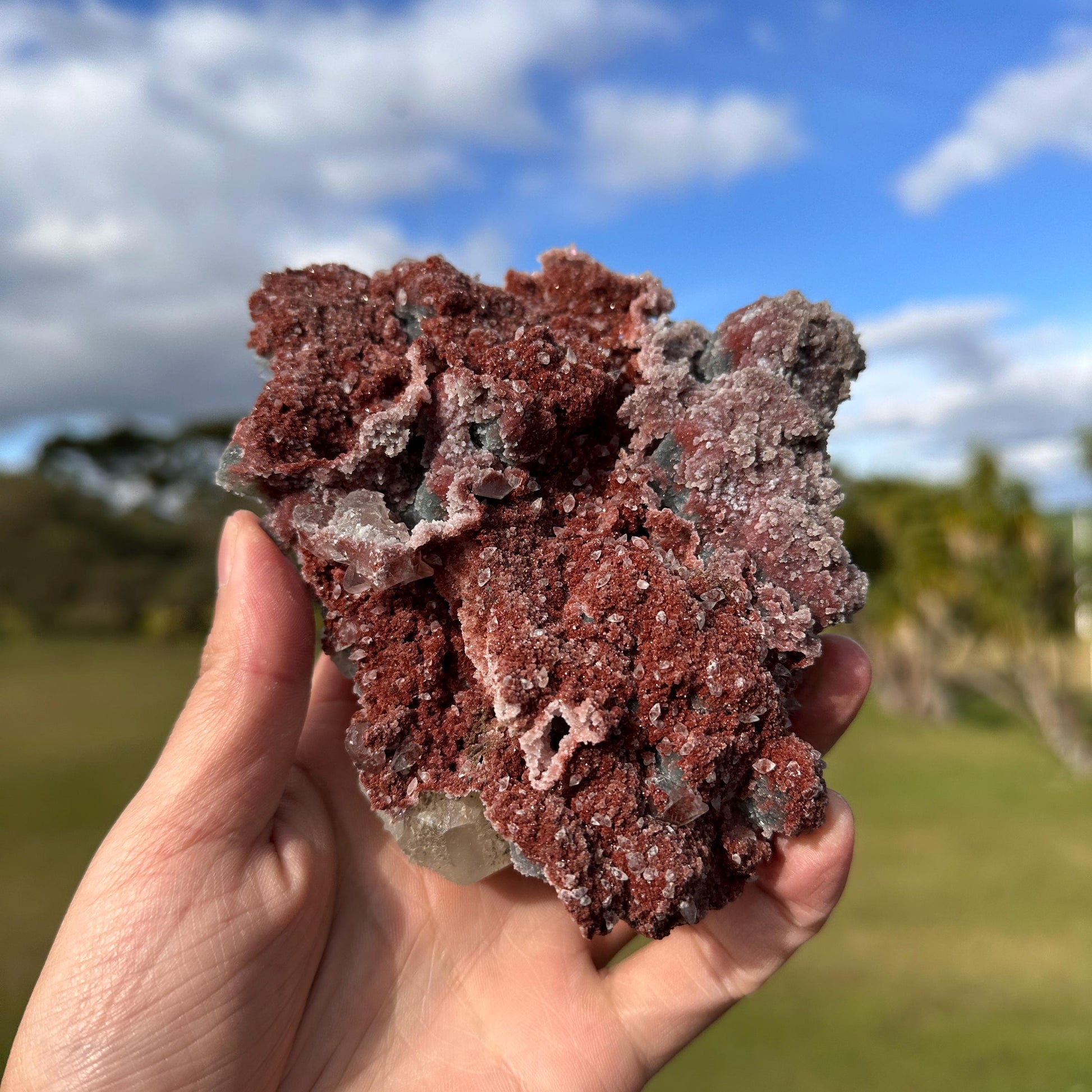 Rare Uruguayan Red Sugar Amethyst with Calcite, Museum Grade Mineral Specimen, One Side Amethyst One Side Calcite, Exact Piece - view 7