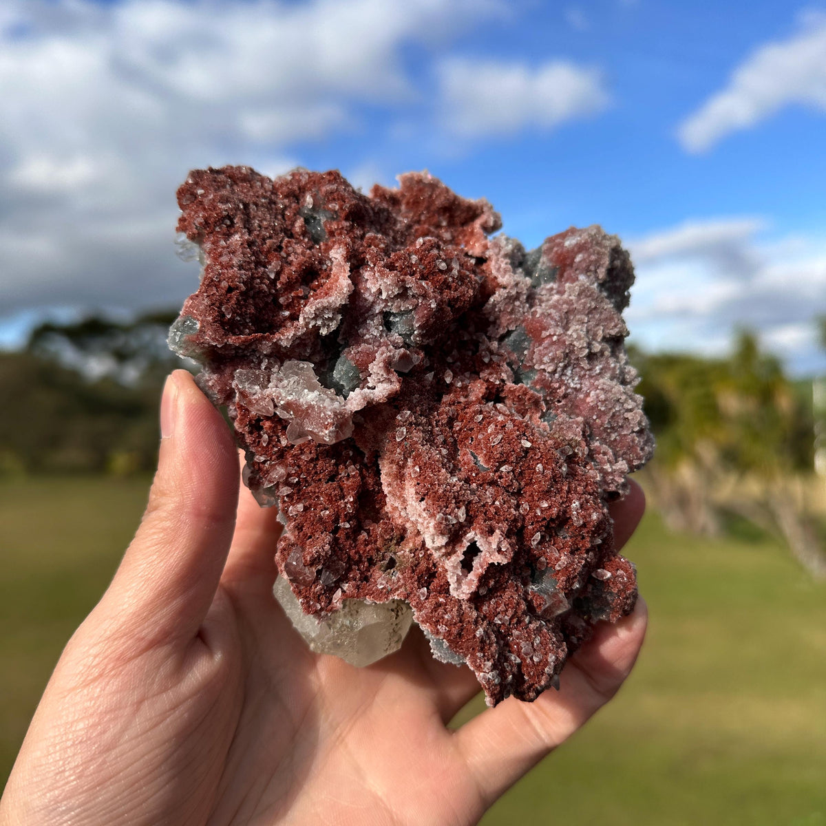 Rare Uruguayan Red Sugar Amethyst with Calcite, Museum Grade Mineral Specimen, One Side Amethyst One Side Calcite, Exact Piece - view 8