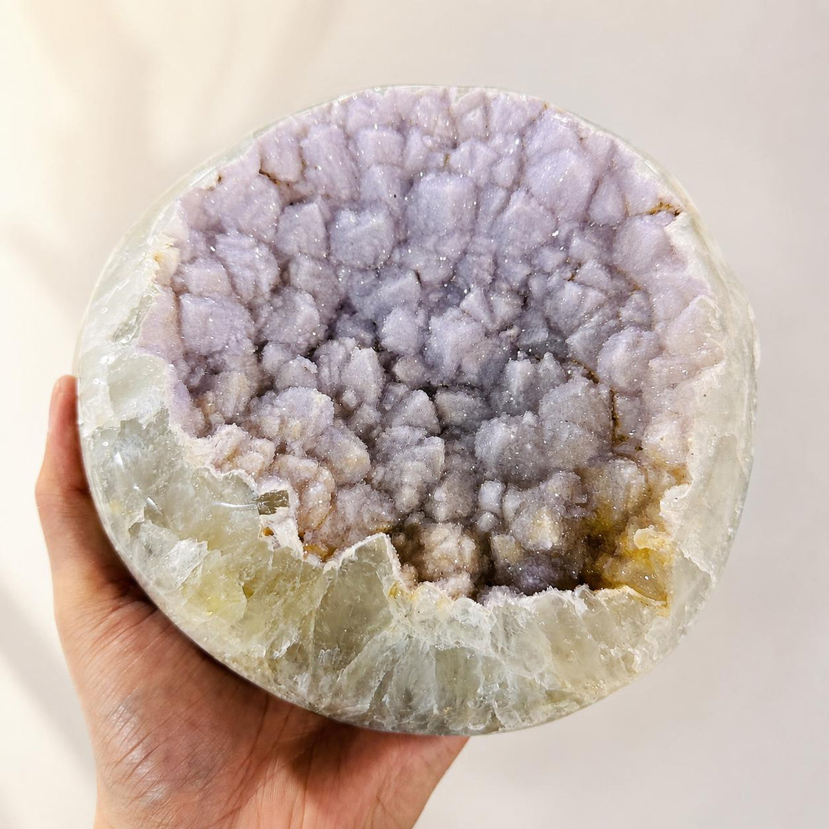 Brazilian Pink Sugar Agate Druzy Display, Large Polished Round Crystal, Natural Agate Geode Decor, Exact Piece - view 2
