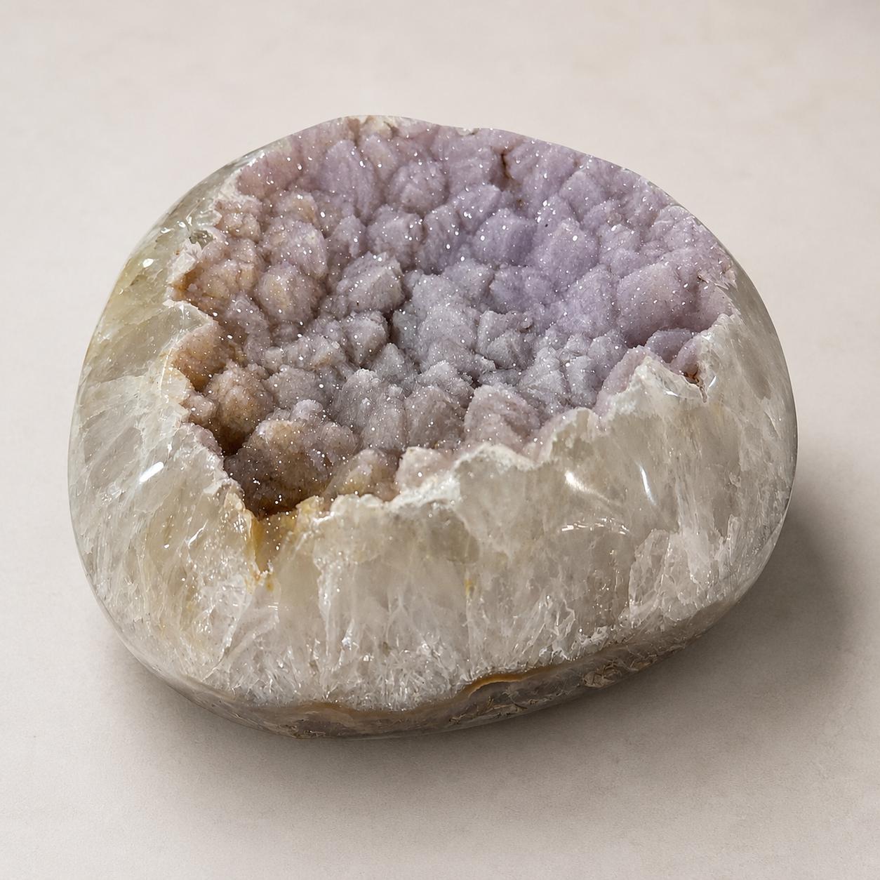 Brazilian Pink Sugar Agate Druzy Display, Large Polished Round Crystal, Natural Agate Geode Decor, Exact Piece - view 8