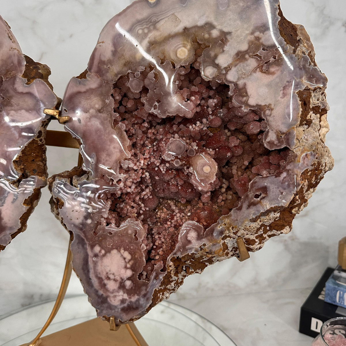 Large Brazilian Pink Amethyst Butterfly on Metal Stand, 11.7kg Bookmatched Crystal Geode, Exact Statement Piece - view 8