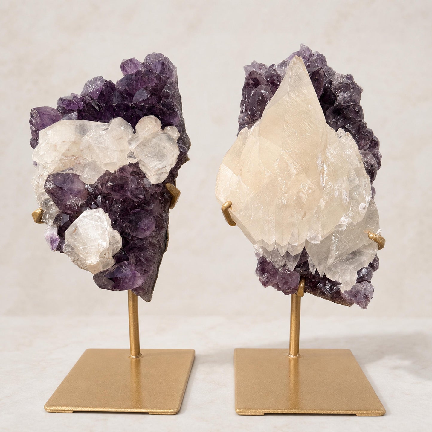 Rare Uruguayan Amethyst and Calcite on Metal Stand, Collector Grade Mineral Specimen, Choose Exact Crystal A or B - view 1