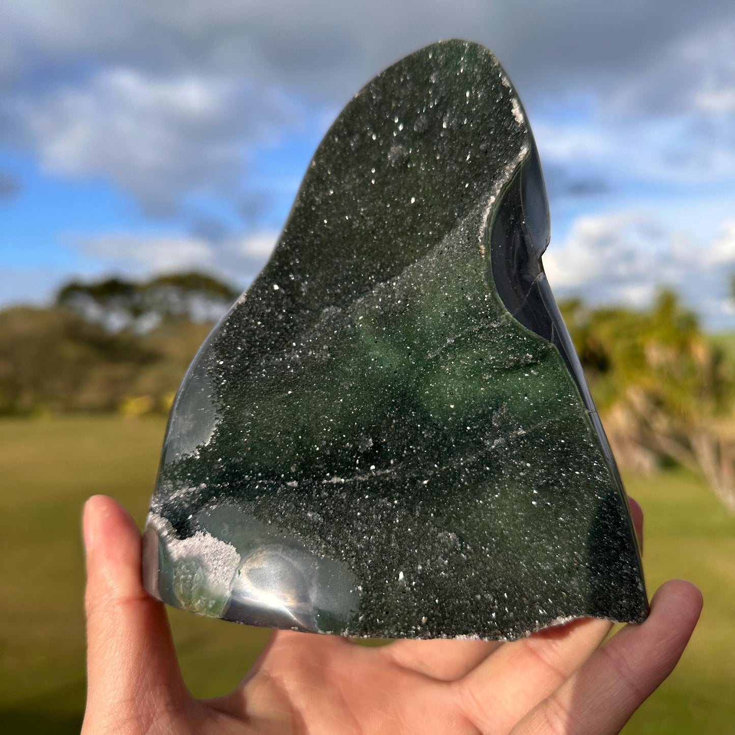 Brazilian Green Sugar Agate Freeform, Sparkling Druzy Agate Display, One of a Kind Natural Crystal Specimen - view 3