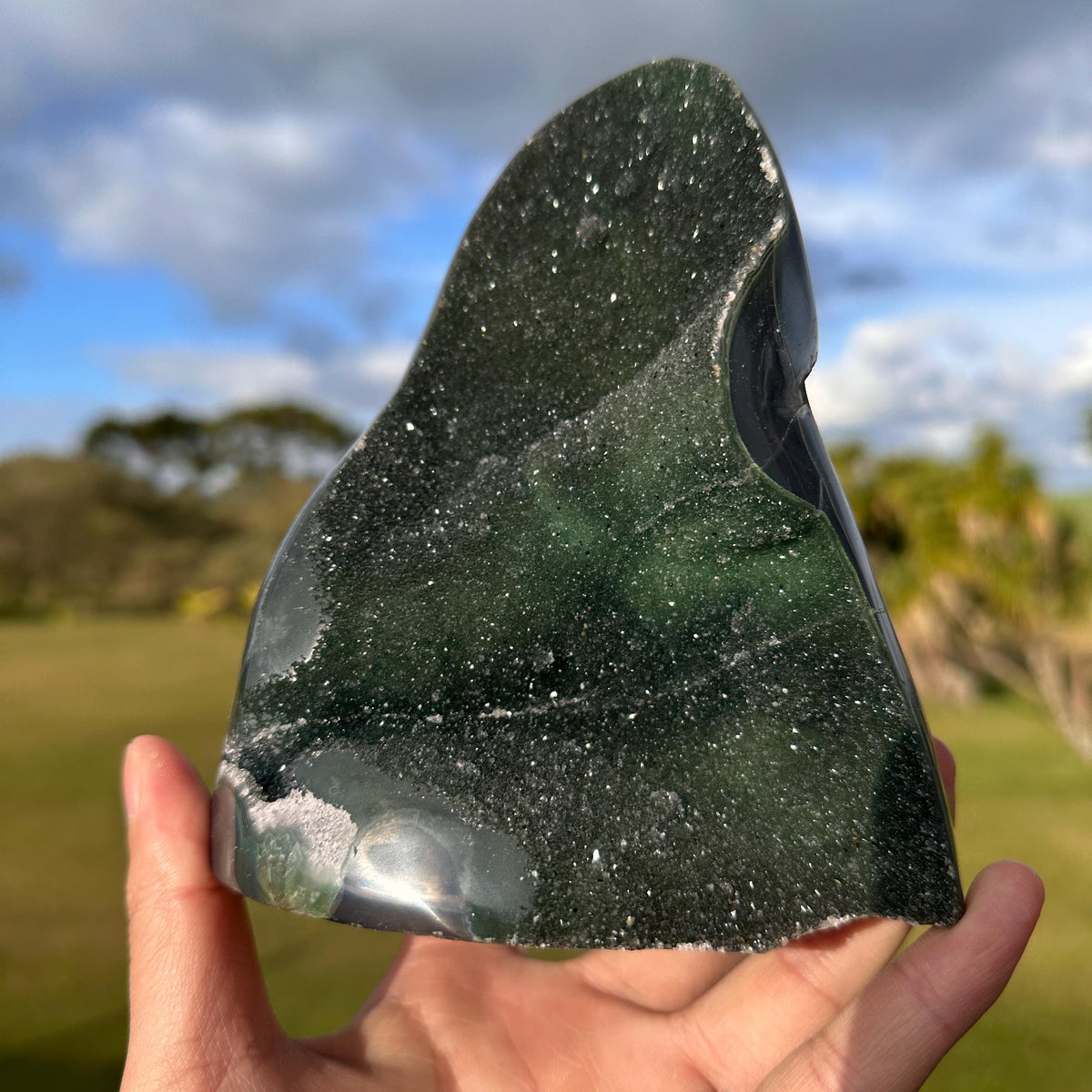 Brazilian Green Sugar Agate Freeform, Sparkling Druzy Agate Display, One of a Kind Natural Crystal Specimen - view 3