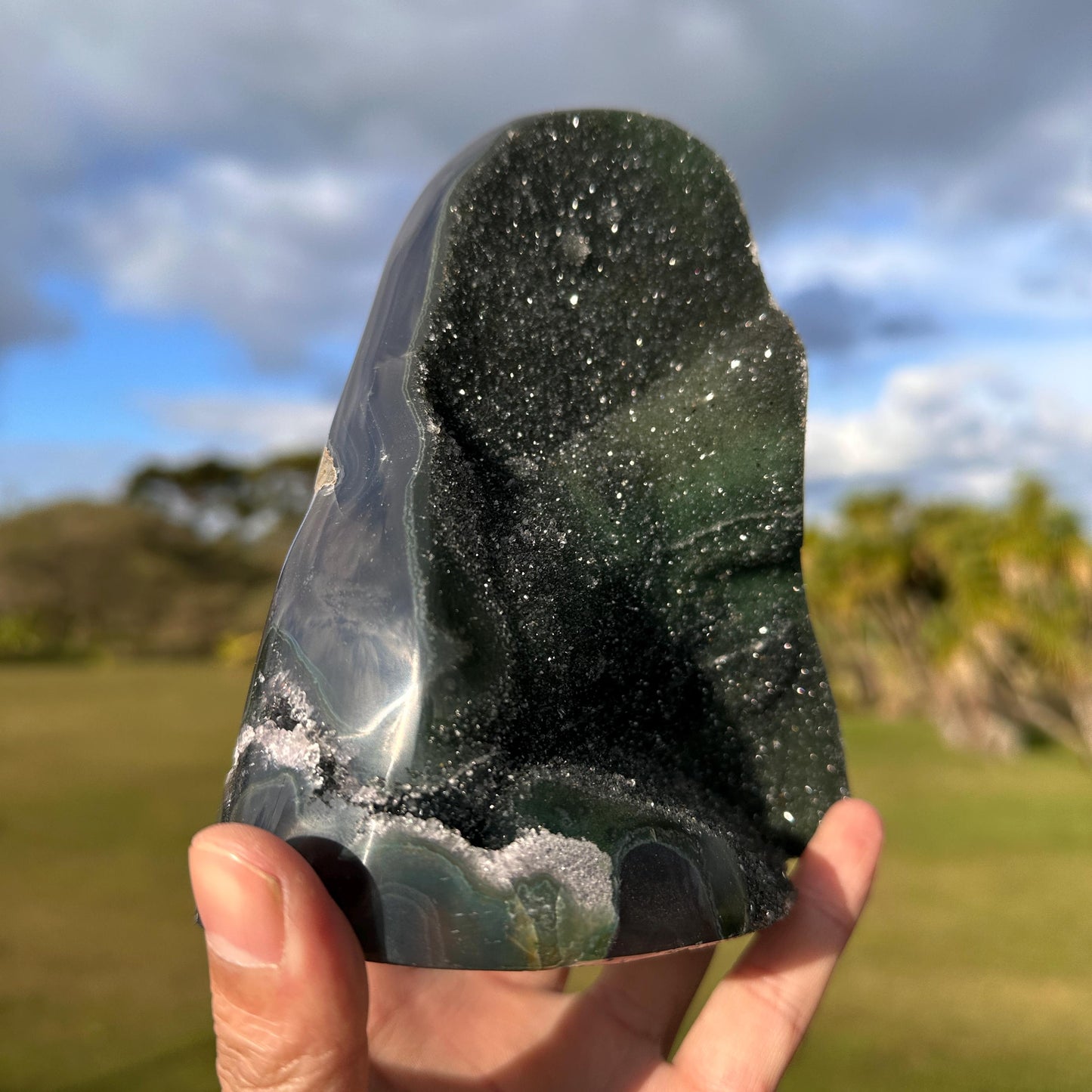 Brazilian Green Sugar Agate Freeform, Sparkling Druzy Agate Display, One of a Kind Natural Crystal Specimen - view 5