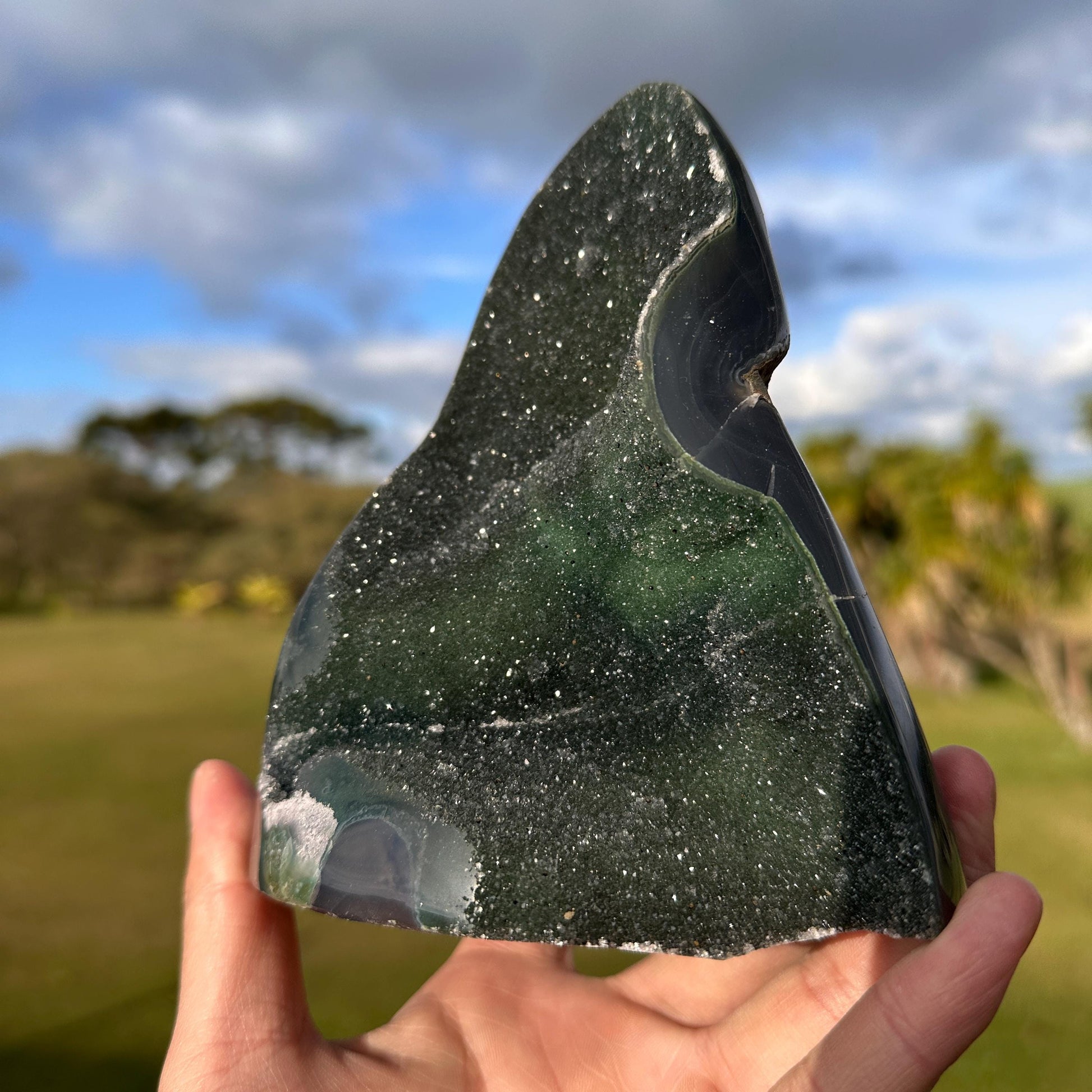 Brazilian Green Sugar Agate Freeform, Sparkling Druzy Agate Display, One of a Kind Natural Crystal Specimen - view 4