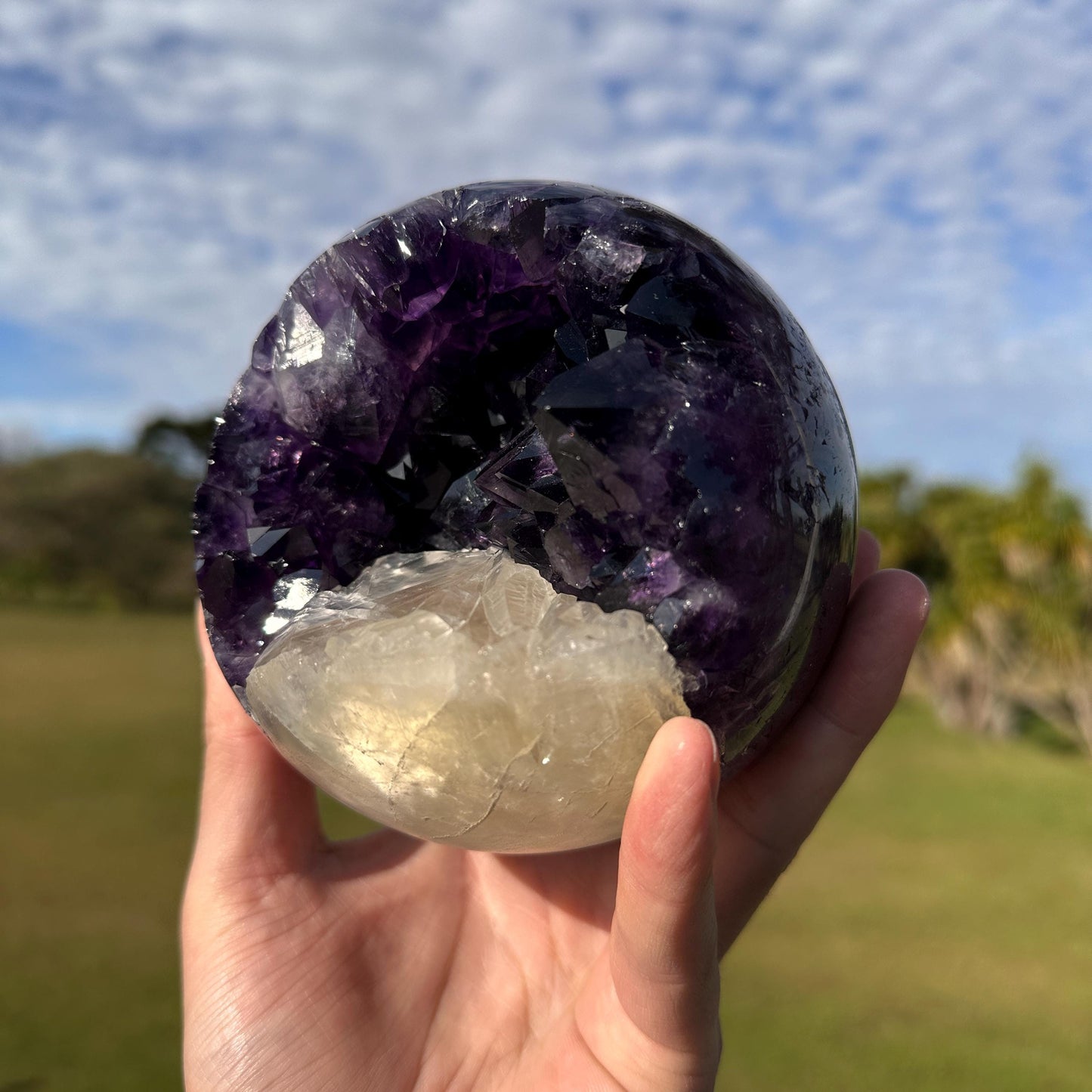 High Quality Brazilian Amethyst Calcite Geode Sphere, Purple Amethyst Crystal Ball, One of a Kind Collector Specimen - view 2