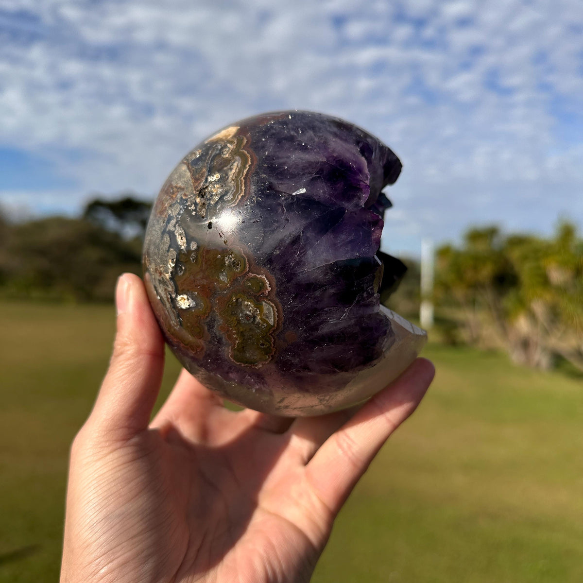 High Quality Brazilian Amethyst Calcite Geode Sphere, Purple Amethyst Crystal Ball, One of a Kind Collector Specimen - view 6
