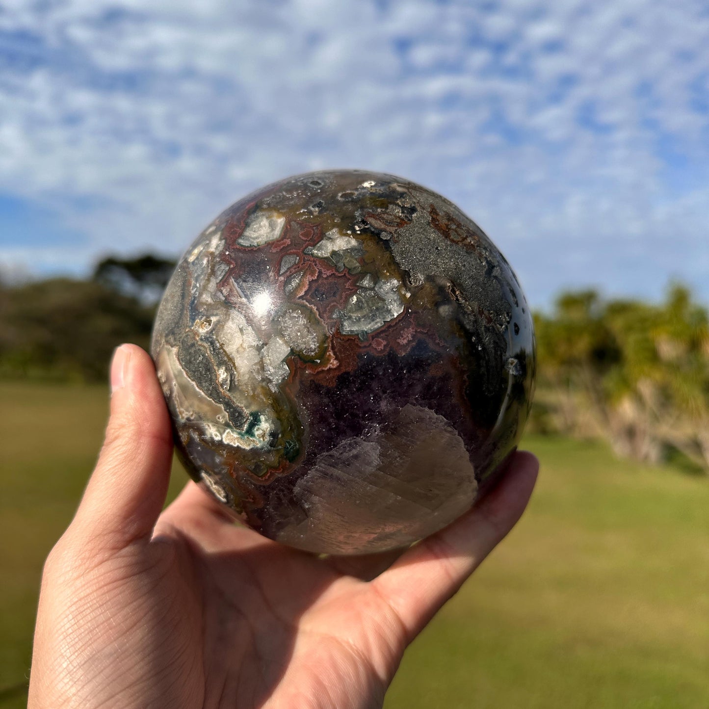 High Quality Brazilian Amethyst Calcite Geode Sphere, Purple Amethyst Crystal Ball, One of a Kind Collector Specimen - view 7