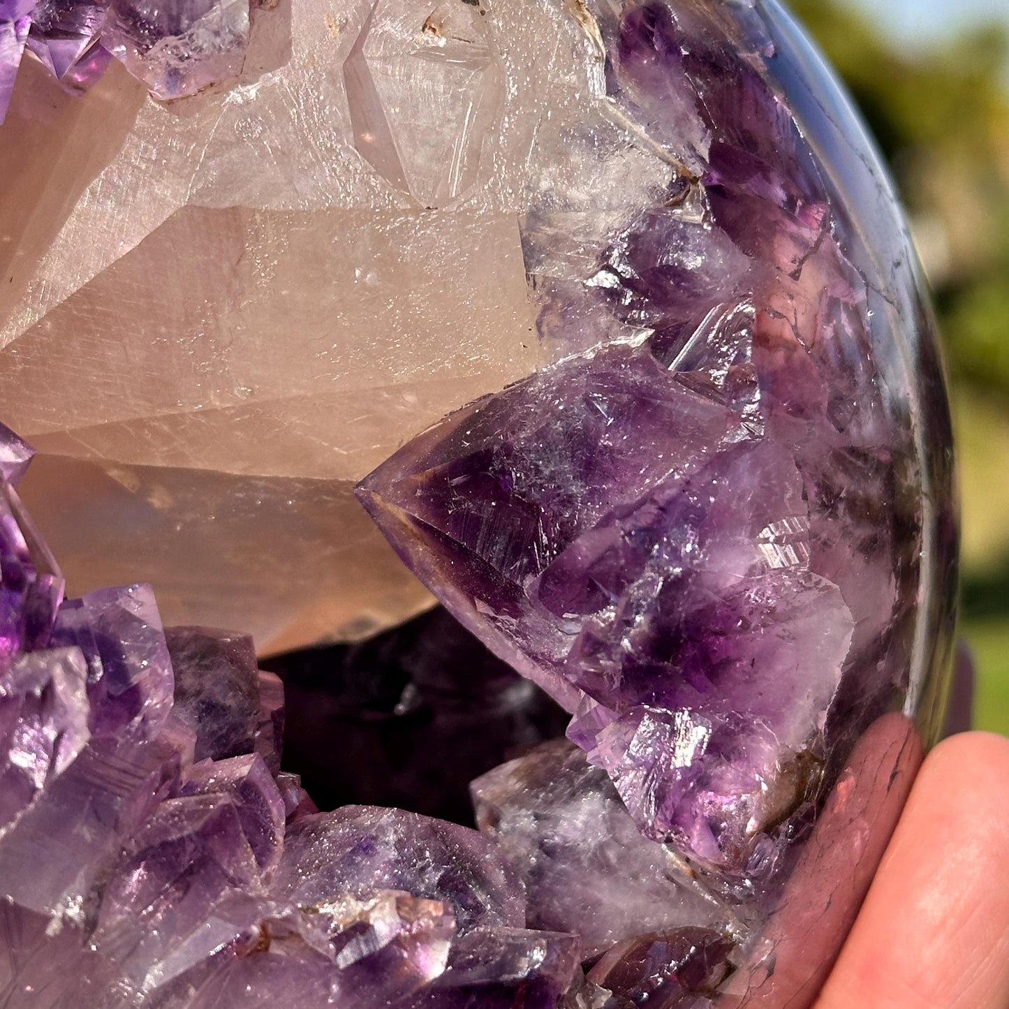 High Quality Brazilian Amethyst Geode Sphere with Large Calcite, Purple Crystal Ball, One of a Kind Collector Specimen - view 8