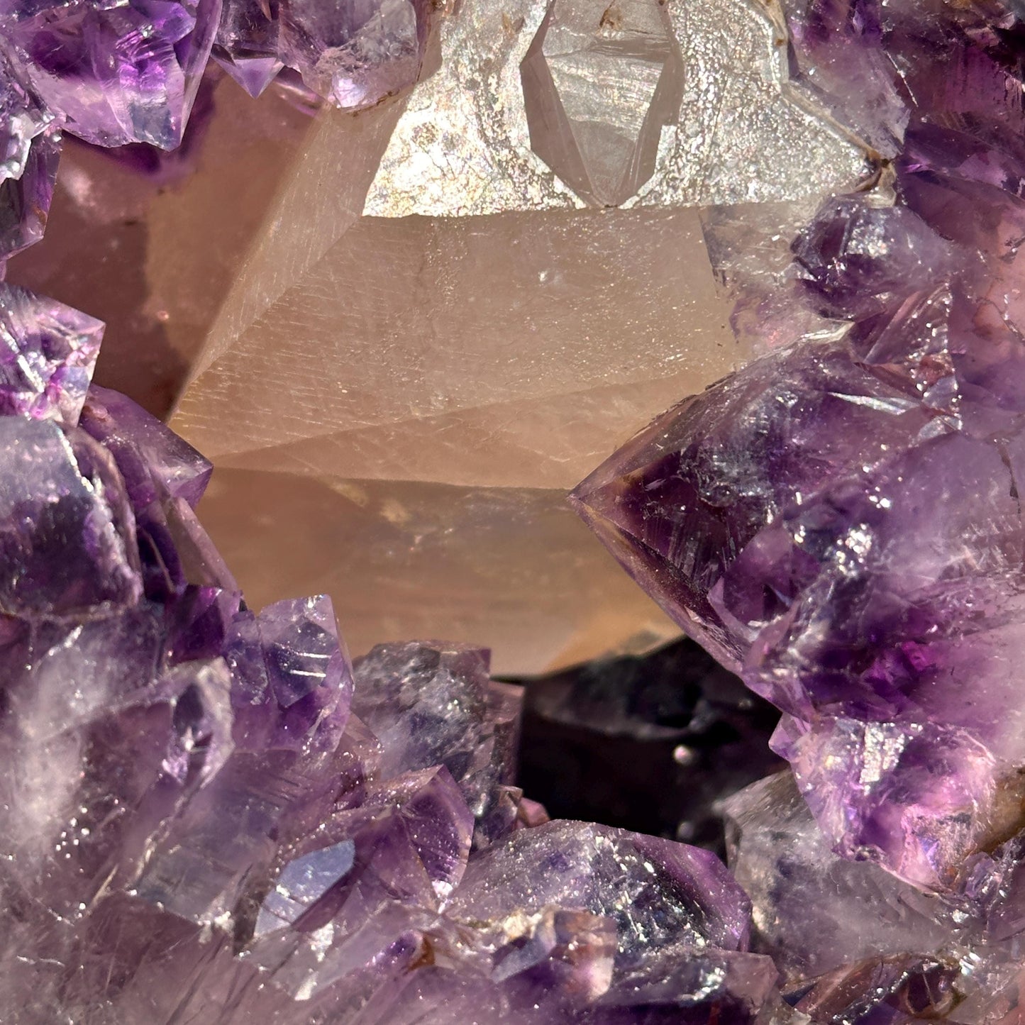 High Quality Brazilian Amethyst Geode Sphere with Large Calcite, Purple Crystal Ball, One of a Kind Collector Specimen - view 7