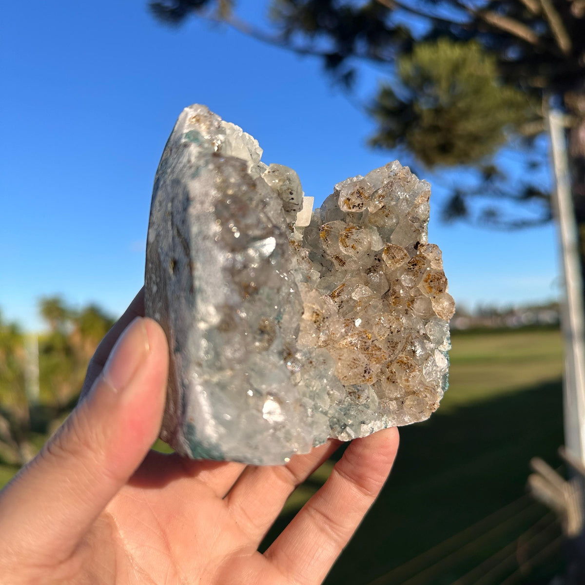 Rare Brazilian Phantom Quartz Cluster with Amethyst and Rutile Inclusions, Natural Raw Crystal, One of a Kind Specimen - view 3