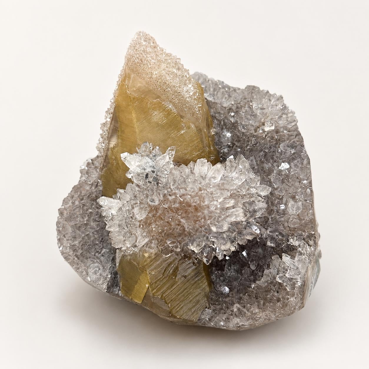 Rare Uruguayan Amethyst with Deep Yellow Calcite, Secondary Amethyst Crystal Growth, Museum Grade Mineral Specimen, Exact Piece - view 3