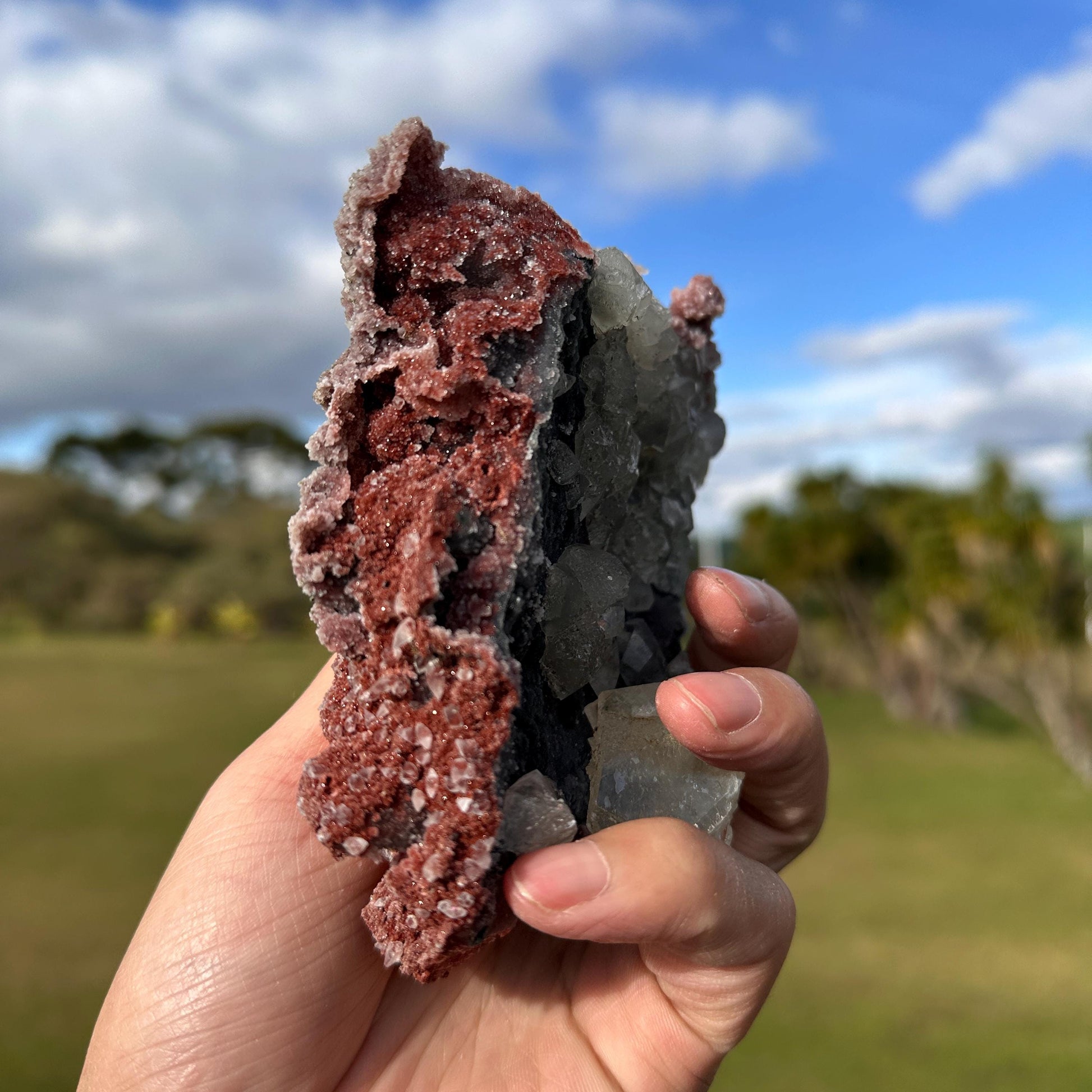 Rare Uruguayan Red Sugar Amethyst with Calcite, Museum Grade Mineral Specimen, One Side Amethyst One Side Calcite, Exact Piece - view 5