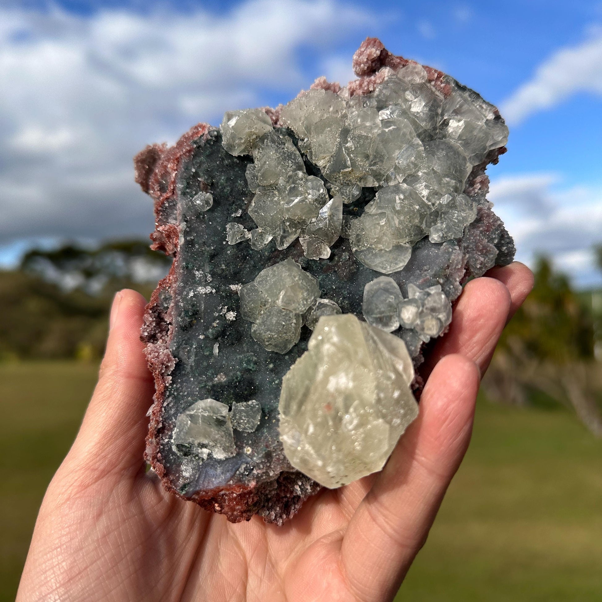 Rare Uruguayan Red Sugar Amethyst with Calcite, Museum Grade Mineral Specimen, One Side Amethyst One Side Calcite, Exact Piece - view 4