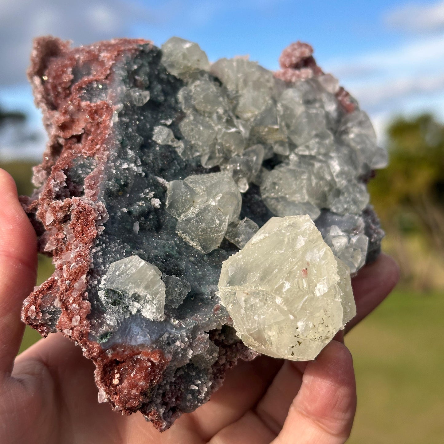 Rare Uruguayan Red Sugar Amethyst with Calcite, Museum Grade Mineral Specimen, One Side Amethyst One Side Calcite, Exact Piece - view 1
