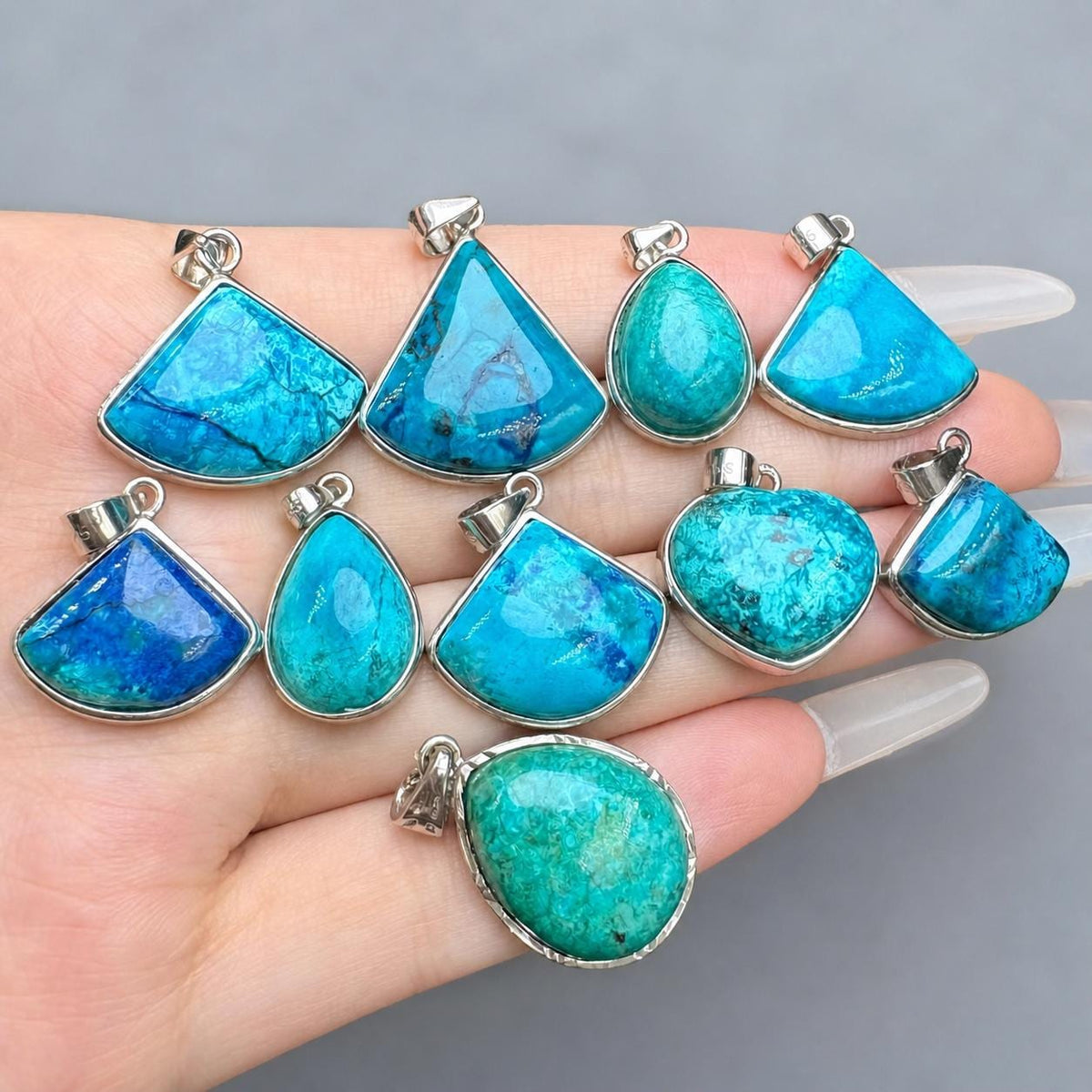 Phoenix Turquoise Geometric Necklace, Sterling Silver Pendant, Blue Natural Stone Jewelry Gift - view 2