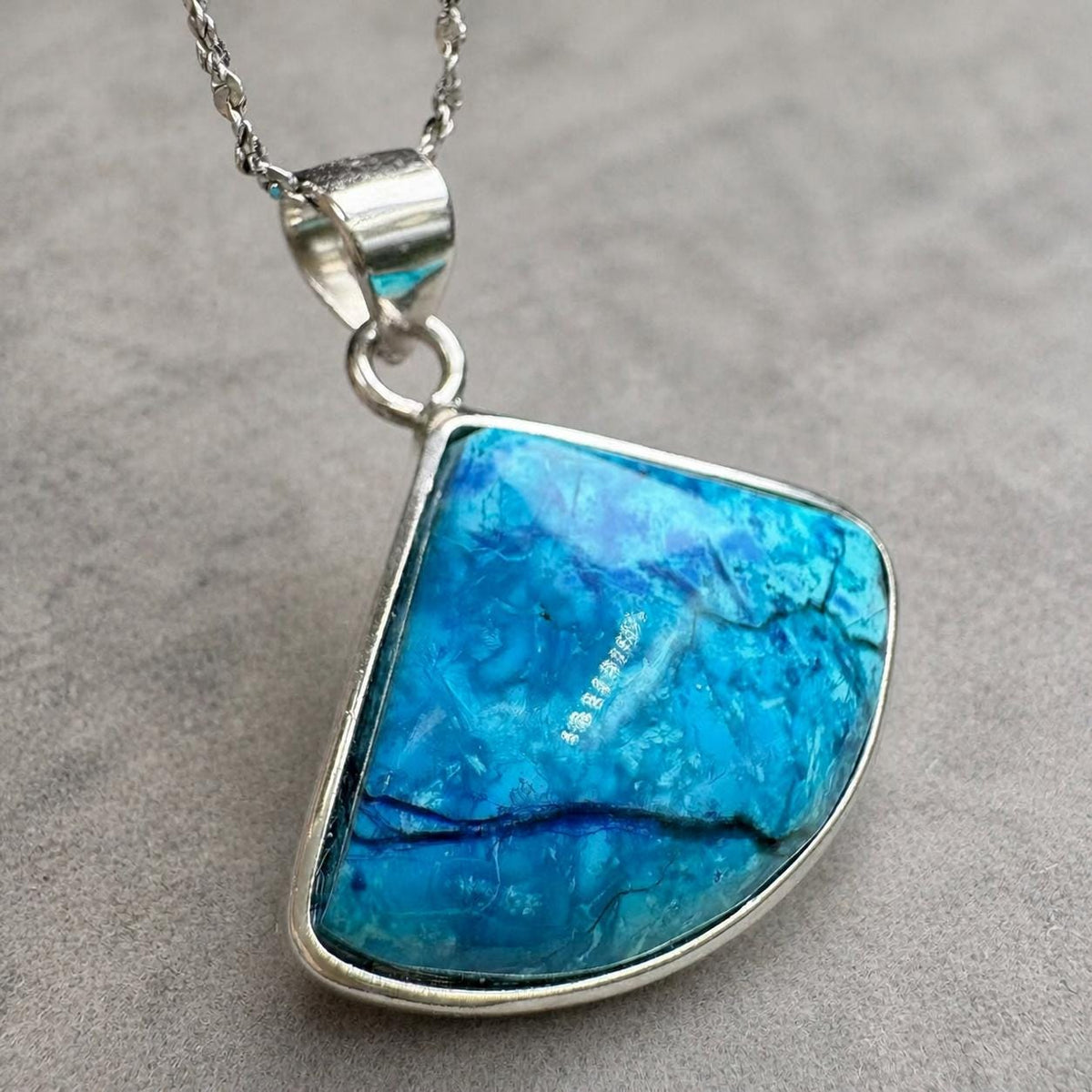Phoenix Turquoise Geometric Necklace, Sterling Silver Pendant, Blue Natural Stone Jewelry Gift - view 1