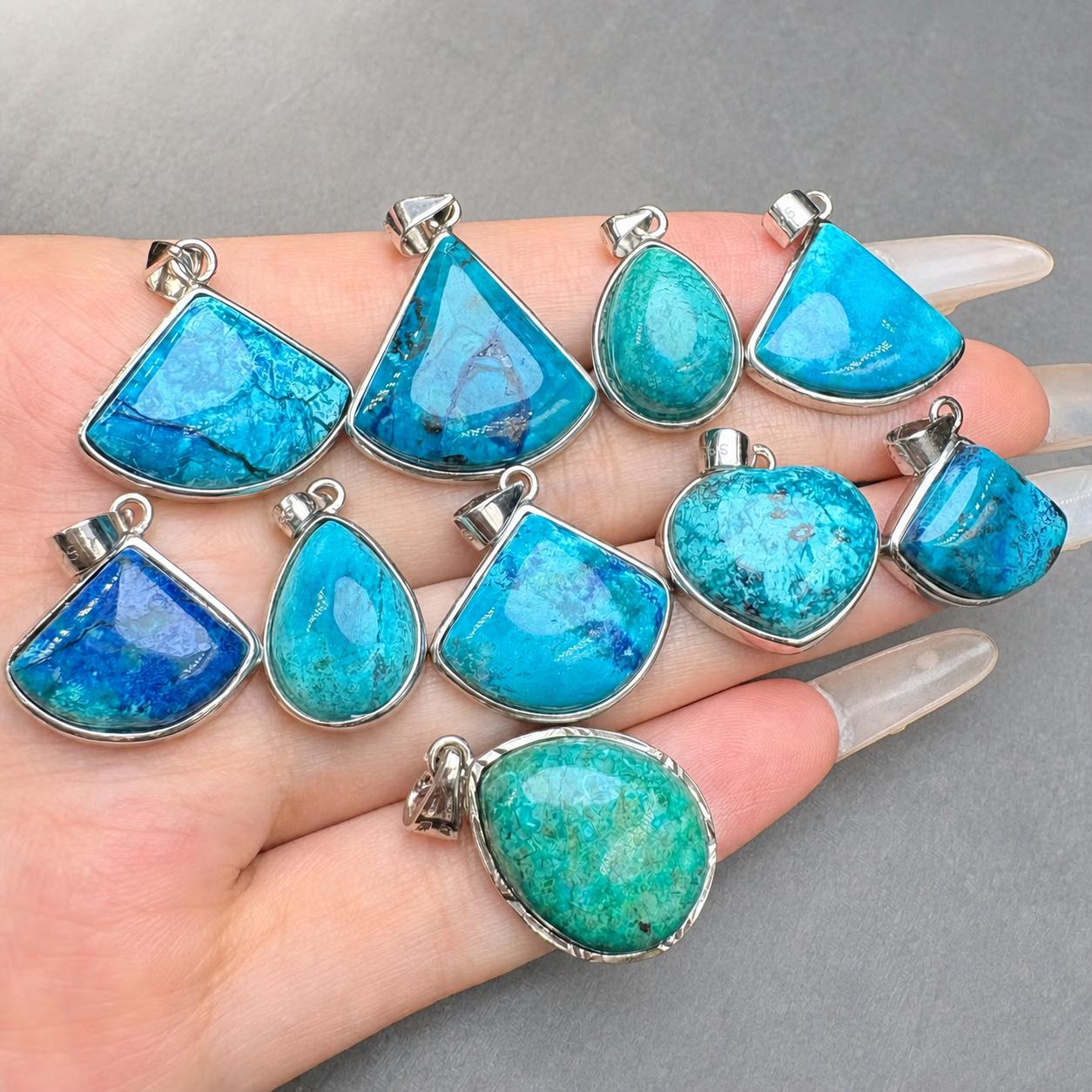 Phoenix Turquoise Geometric Necklace, Sterling Silver Pendant, Blue Natural Stone Jewelry Gift - view 4