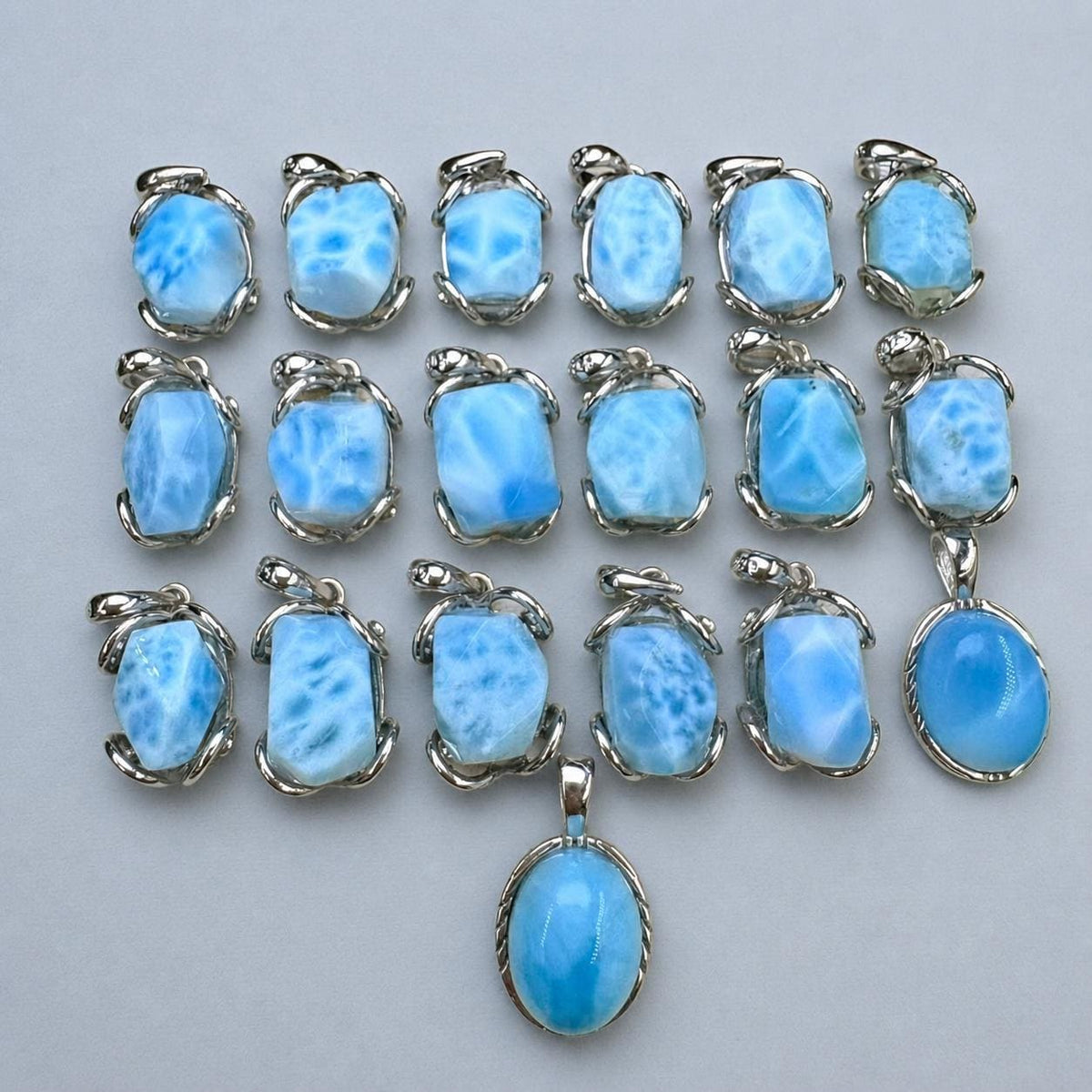 Larimar Oval Necklace, Sterling Silver Pendant, Light Blue Natural Stone Jewelry Gift - view 3
