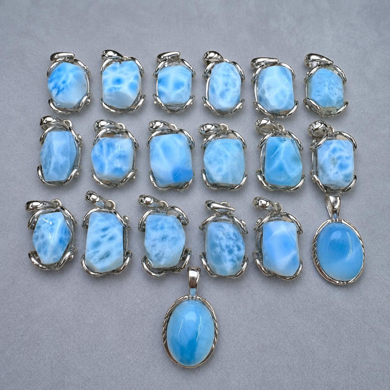Larimar Oval Necklace, Sterling Silver Pendant, Light Blue Natural Stone Jewelry Gift - view 2