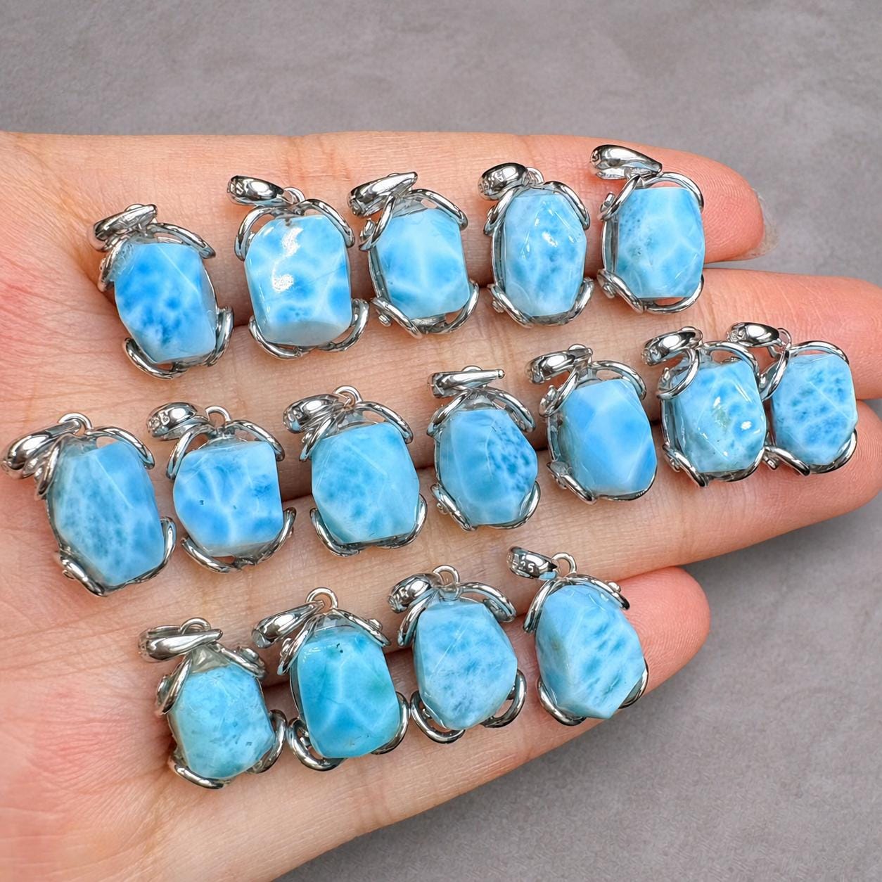 Larimar Oval Necklace, Sterling Silver Pendant, Light Blue Natural Stone Jewelry Gift - view 6