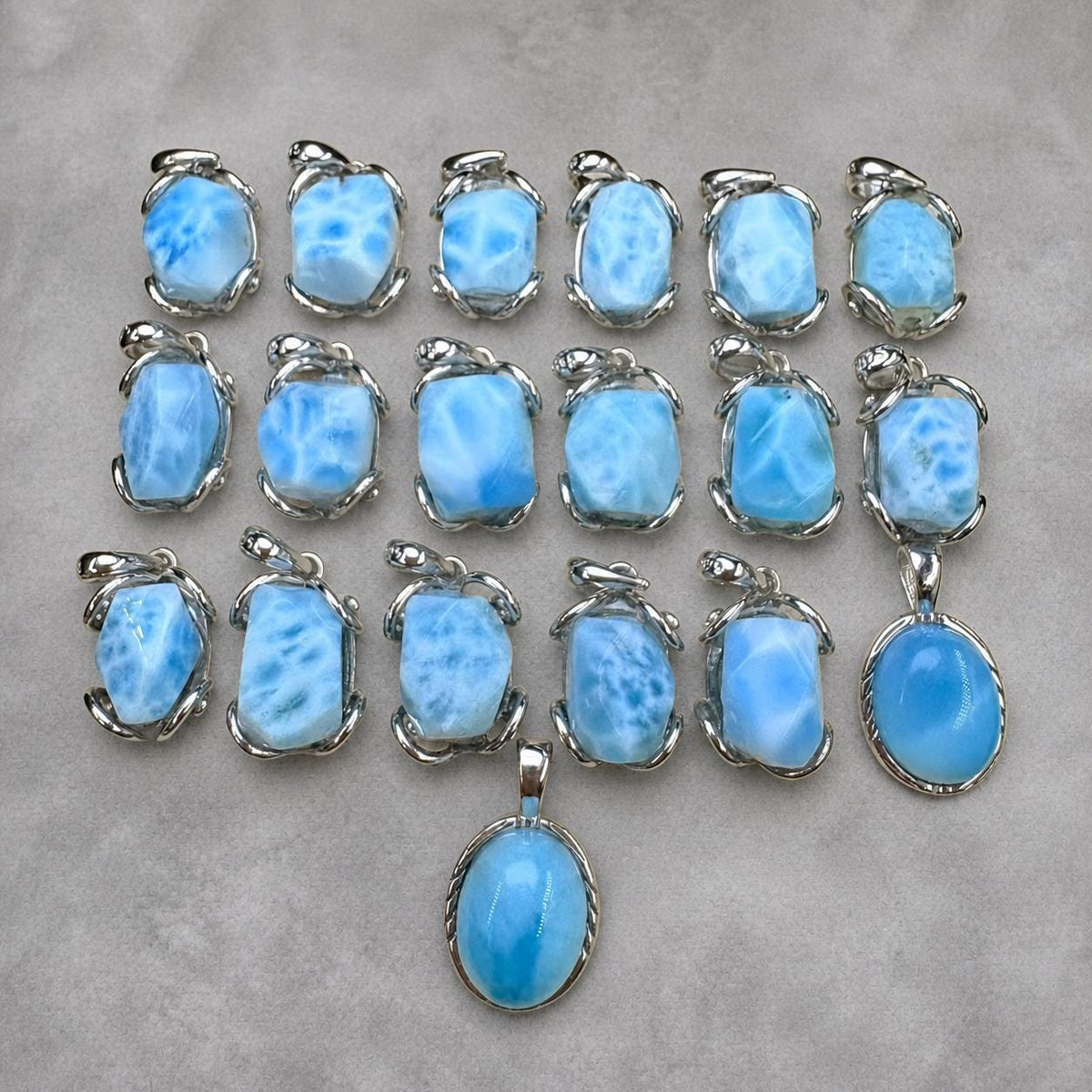 Larimar Oval Necklace, Sterling Silver Pendant, Light Blue Natural Stone Jewelry Gift - view 5