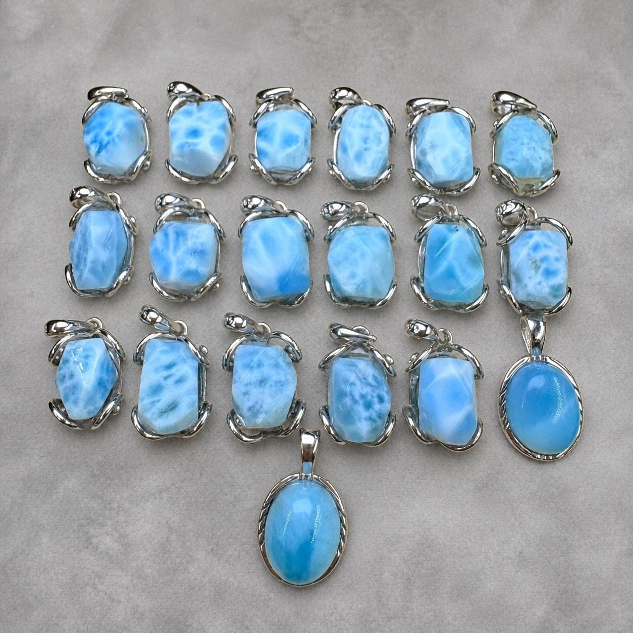 Larimar Oval Necklace, Sterling Silver Pendant, Light Blue Natural Stone Jewelry Gift - view 5