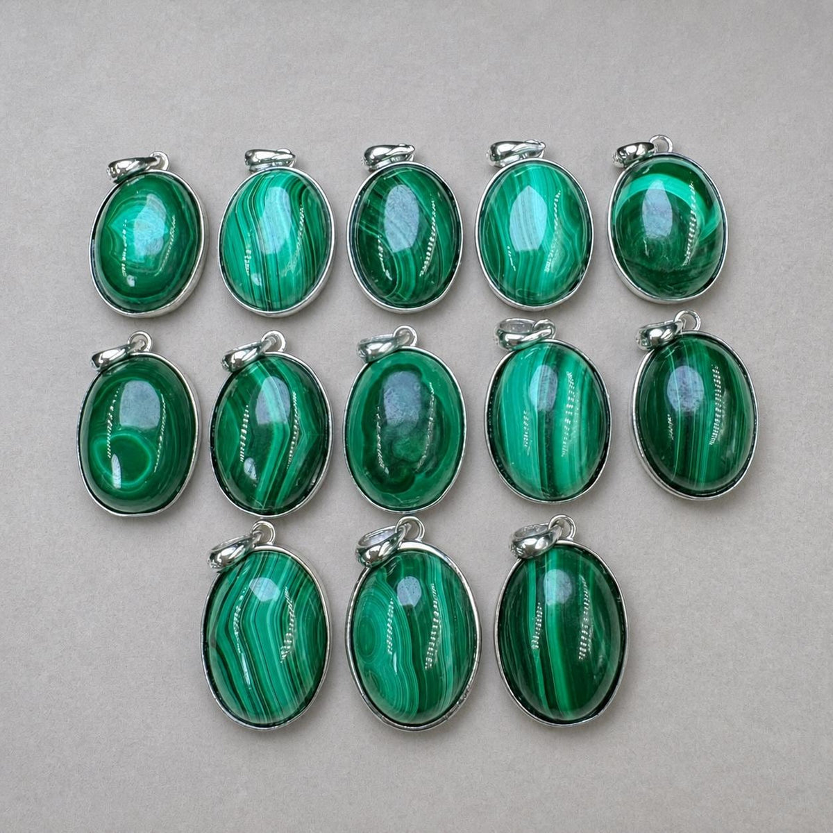 Banded Green Malachite Oval Necklace, Sterling Silver Pendant, Natural Stone Jewelry - view 3