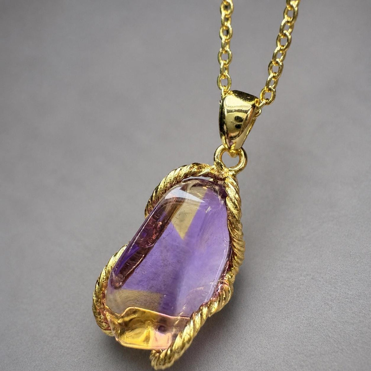 Ametrine Freeform Necklace, Gold Plated Sterling Silver Pendant, Purple Yellow Faceted Gemstone Jewelry - view 1