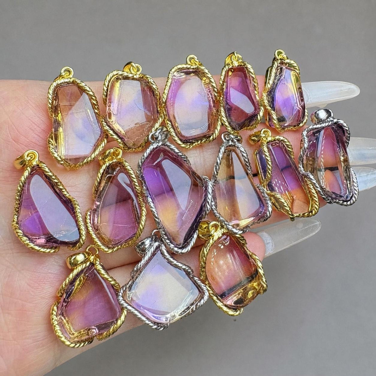 Ametrine Freeform Necklace, Gold Plated Sterling Silver Pendant, Purple Yellow Faceted Gemstone Jewelry - view 3