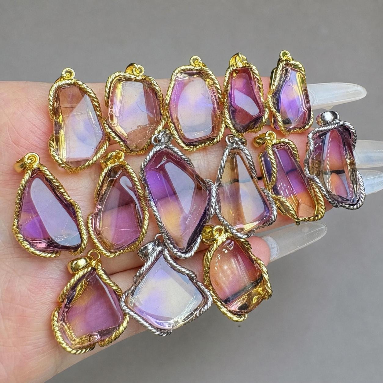 Ametrine Freeform Necklace, Gold Plated Sterling Silver Pendant, Purple Yellow Faceted Gemstone Jewelry - view 3