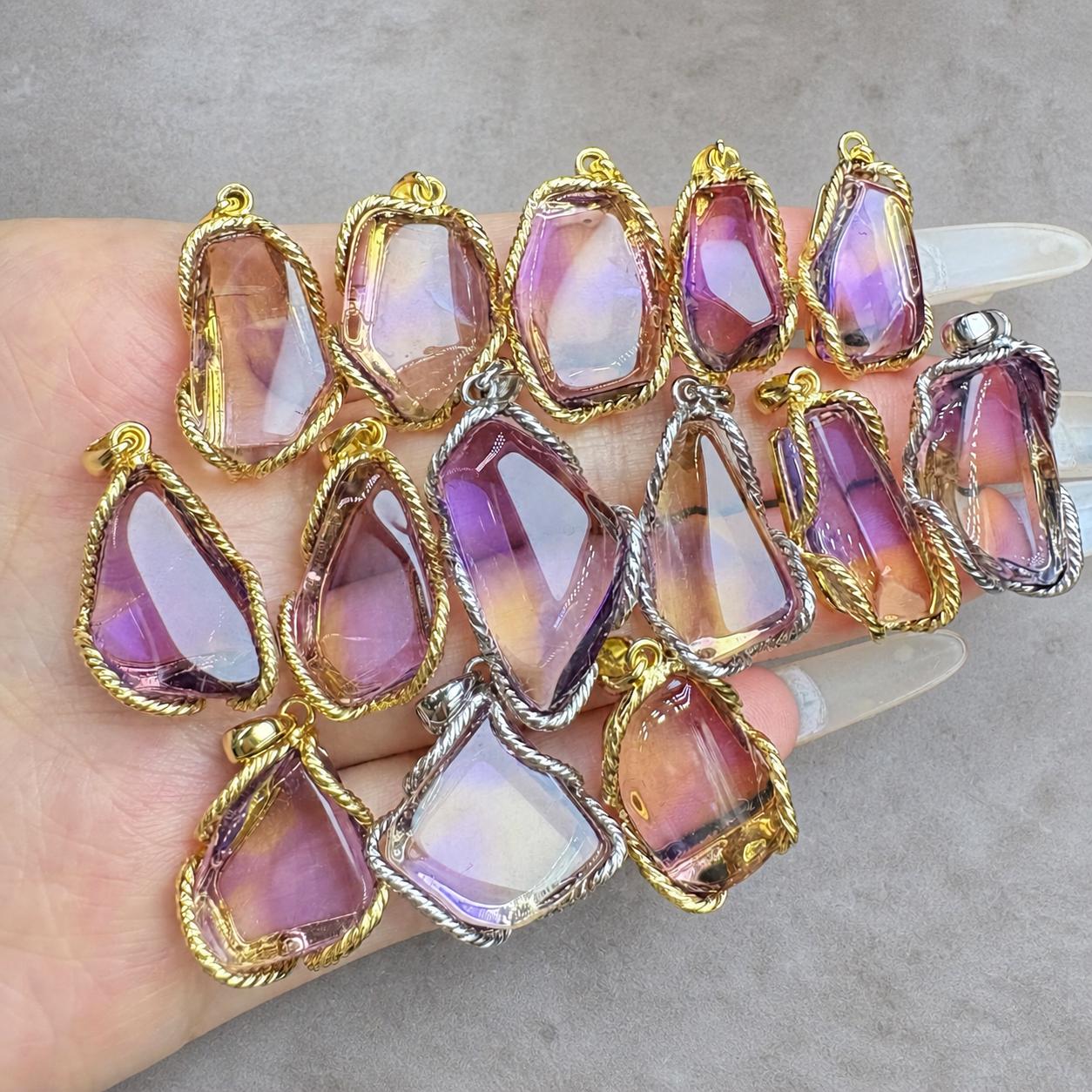 Ametrine Freeform Necklace, Gold Plated Sterling Silver Pendant, Purple Yellow Faceted Gemstone Jewelry - view 2
