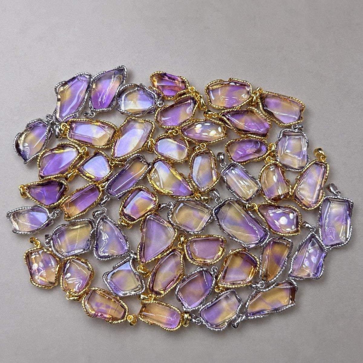 Ametrine Freeform Necklace, Gold Plated Sterling Silver Pendant, Purple Yellow Faceted Gemstone Jewelry - view 6