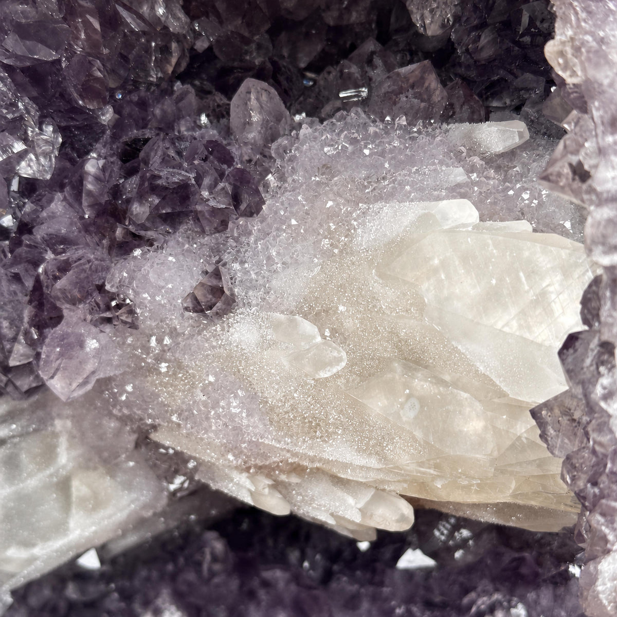 Large Brazilian Amethyst Geode with Calcite, Hinged Crystal Cave on Metal Stand, 18.2kg Statement Mineral, Exact Specimen - view 8
