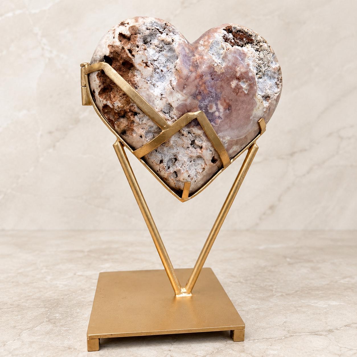 Large Brazilian Pink Amethyst Heart Geode Pair on Metal Stand, Bookmatched Hinged Crystal Display, 11.7kg Exact Specimen - view 4