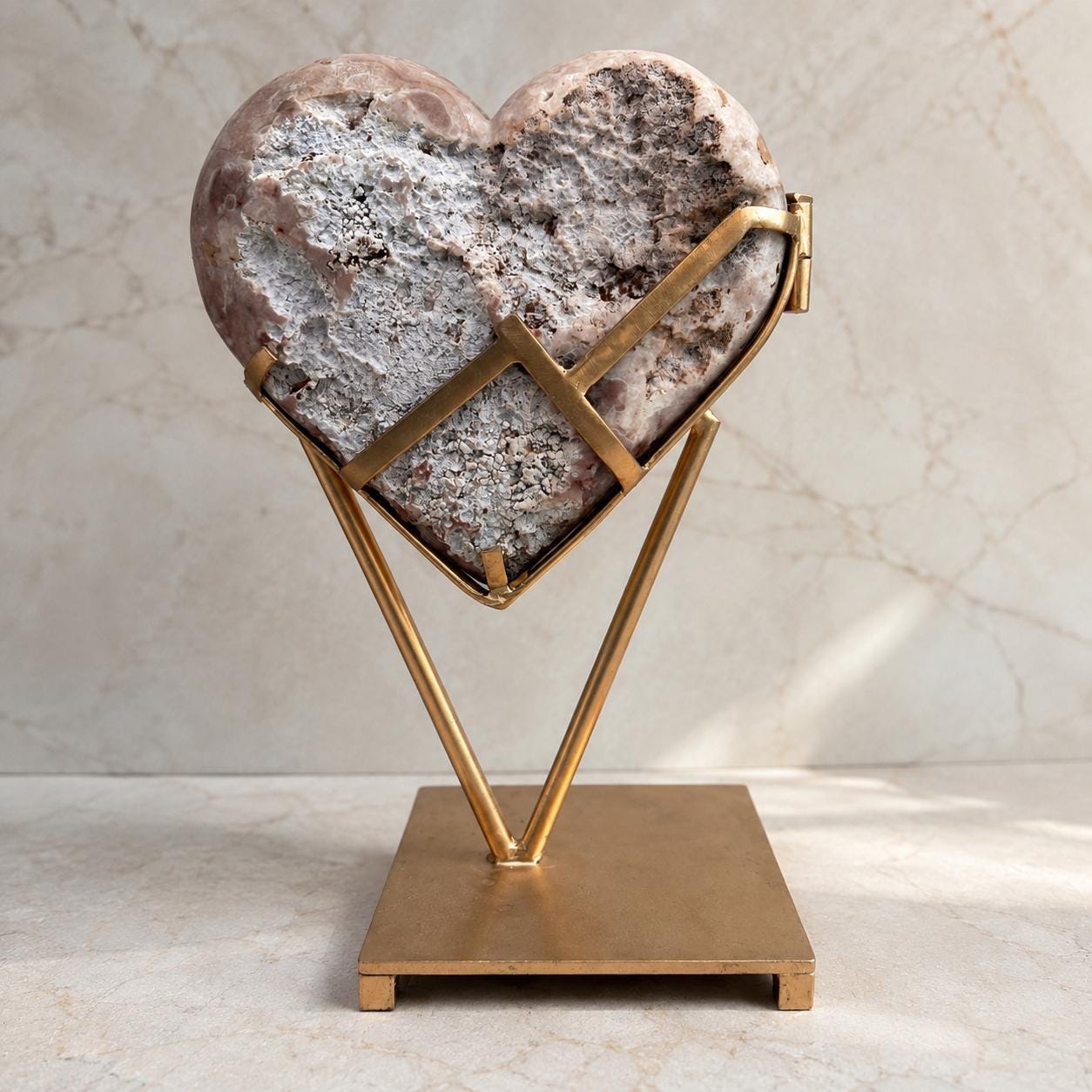 Large Brazilian Pink Amethyst Heart Geode Pair on Metal Stand, Bookmatched Hinged Crystal Display, 11.7kg Exact Specimen - view 3