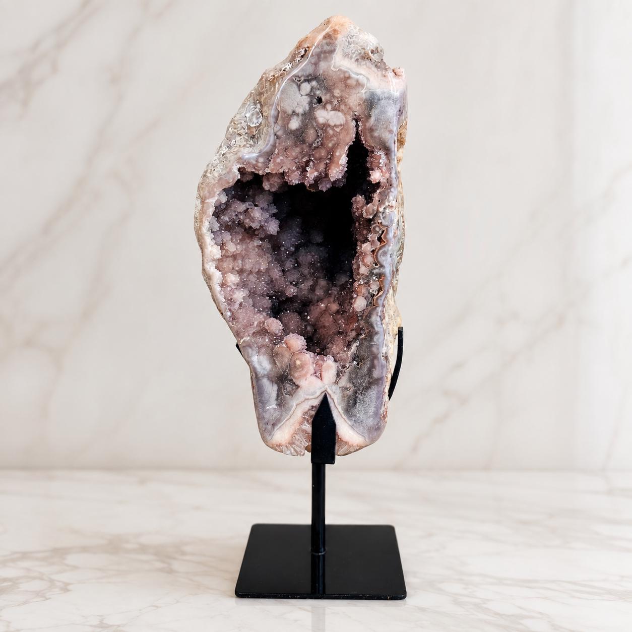 Large Brazilian Pink Amethyst Geode on Metal Stand, 10.1kg Natural Crystal Cave, Statement Mineral Decor, Exact Specimen - view 1