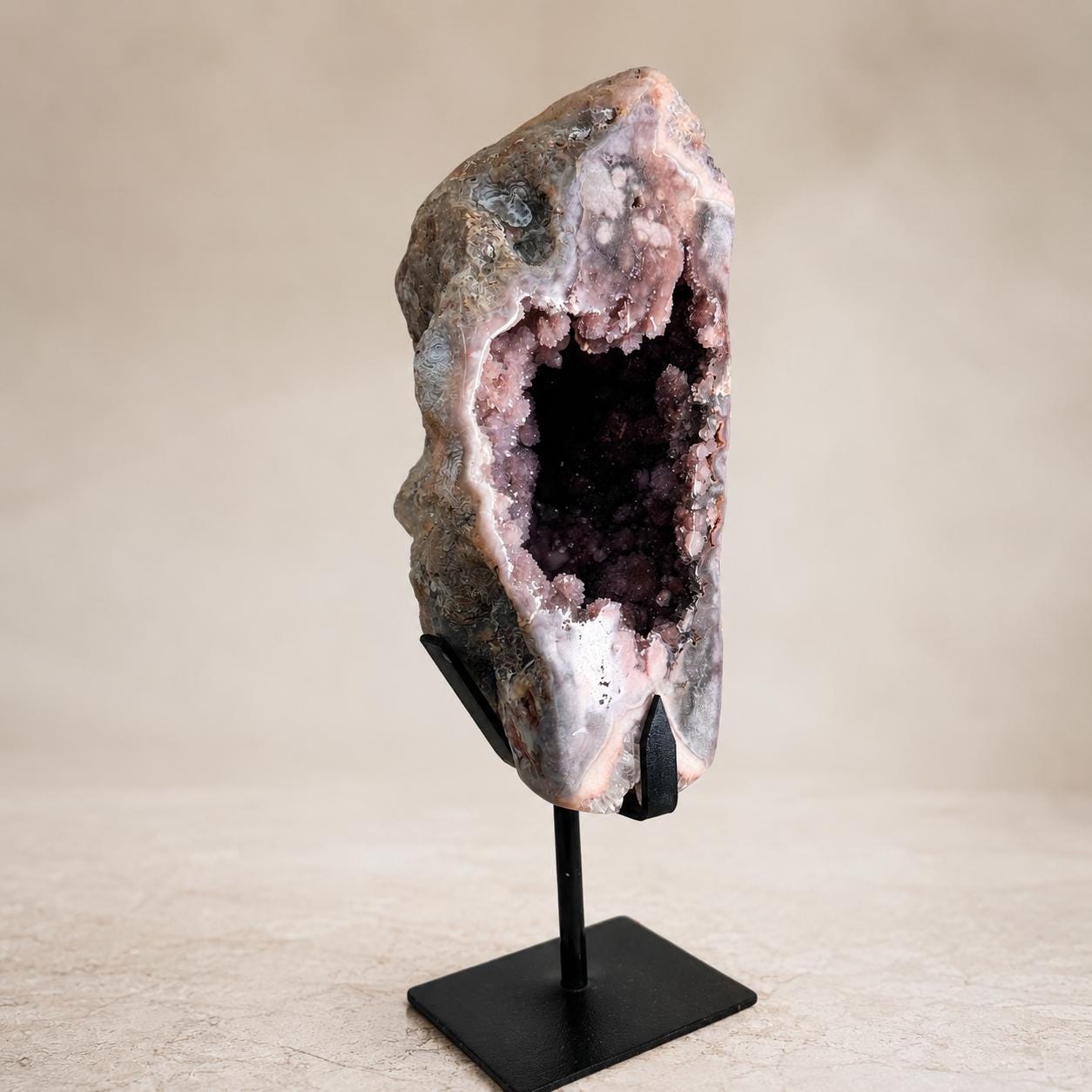 Large Brazilian Pink Amethyst Geode on Metal Stand, 10.1kg Natural Crystal Cave, Statement Mineral Decor, Exact Specimen - view 4