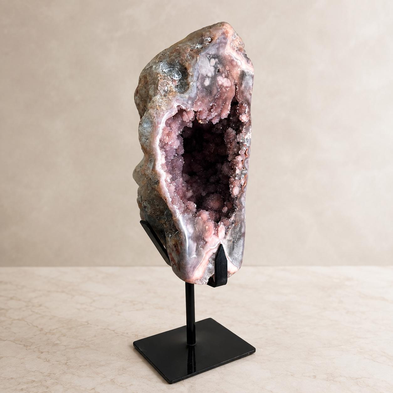 Large Brazilian Pink Amethyst Geode on Metal Stand, 10.1kg Natural Crystal Cave, Statement Mineral Decor, Exact Specimen - view 5