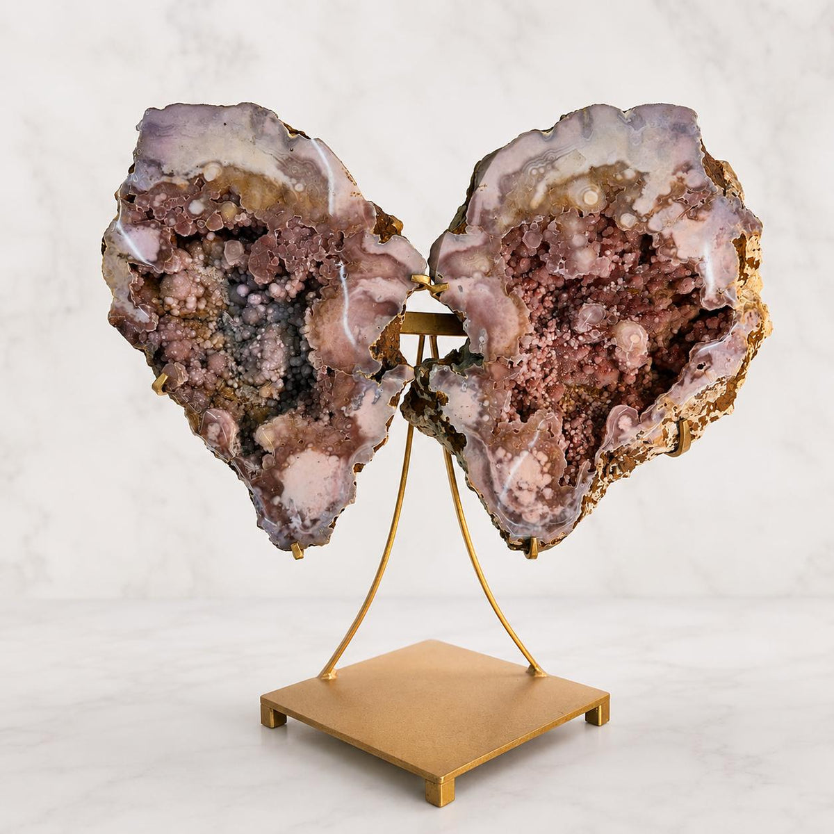 Large Brazilian Pink Amethyst Butterfly on Metal Stand, 11.7kg Bookmatched Crystal Geode, Exact Statement Piece - view 6