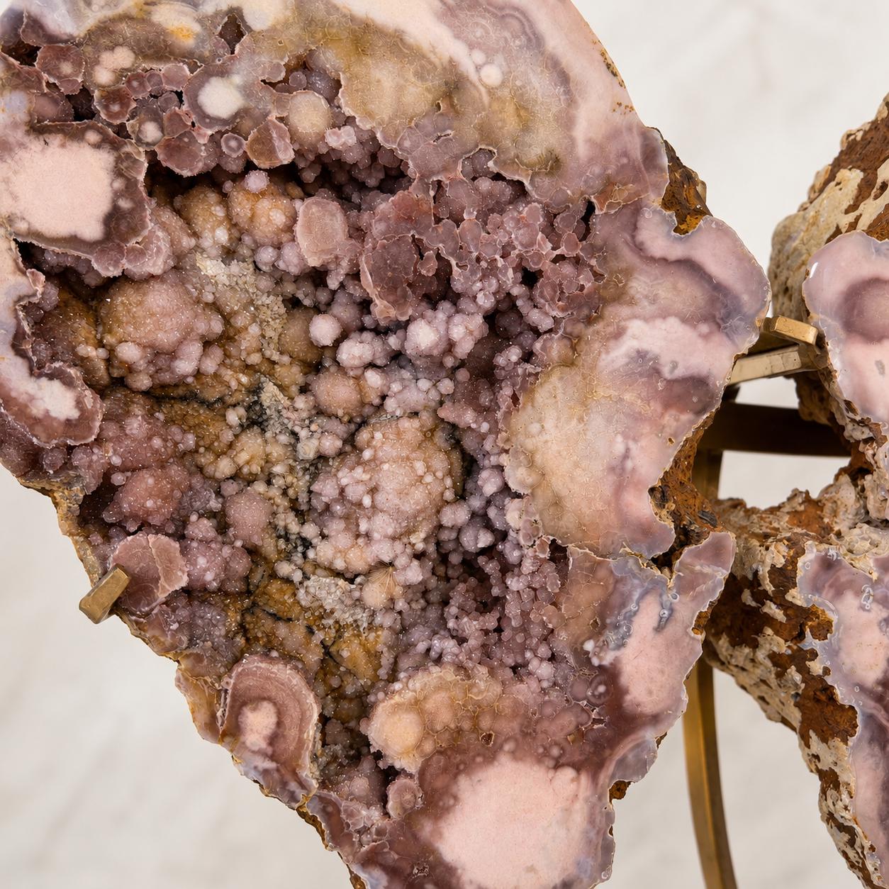 Large Brazilian Pink Amethyst Butterfly on Metal Stand, 11.7kg Bookmatched Crystal Geode, Exact Statement Piece - view 2