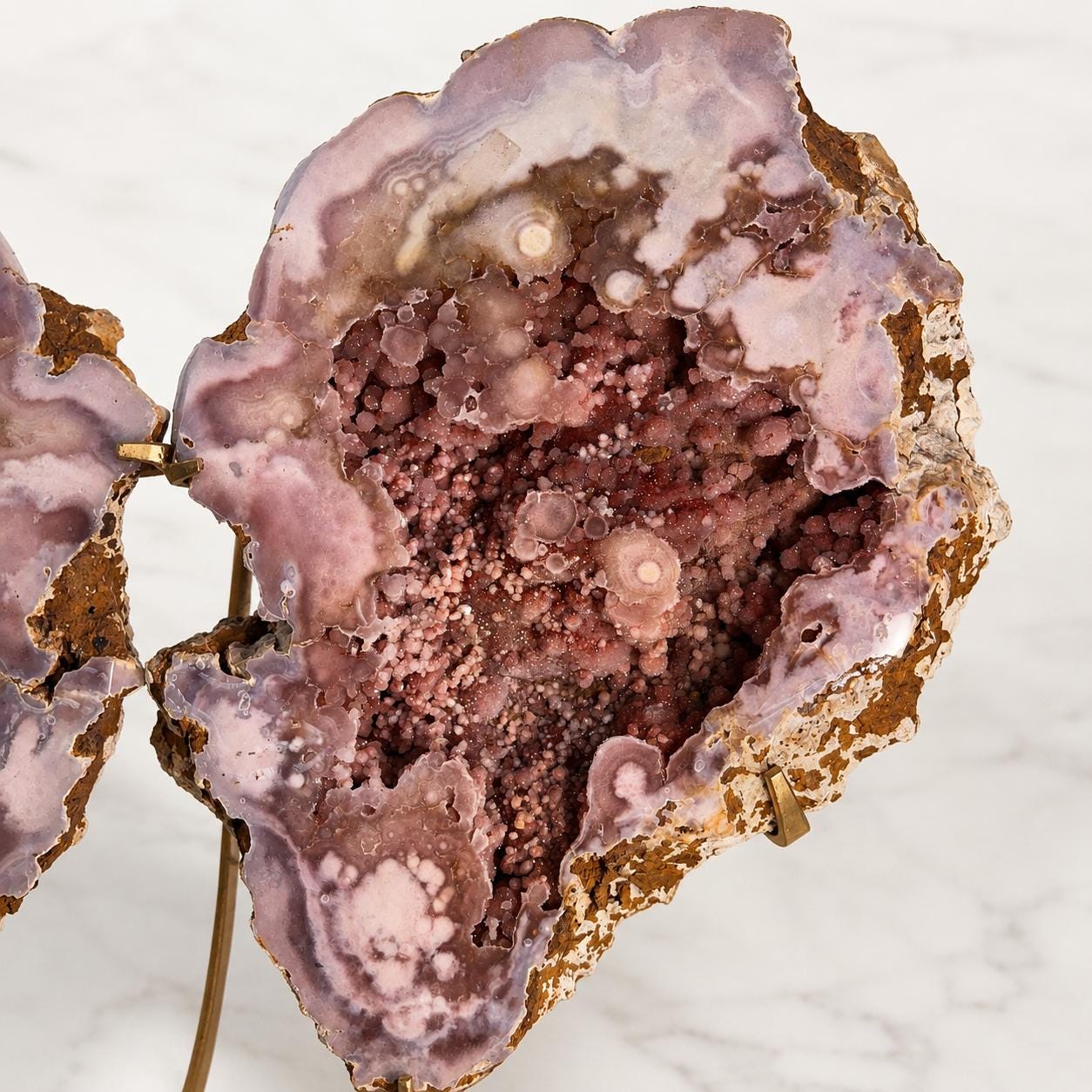 Large Brazilian Pink Amethyst Butterfly on Metal Stand, 11.7kg Bookmatched Crystal Geode, Exact Statement Piece - view 3