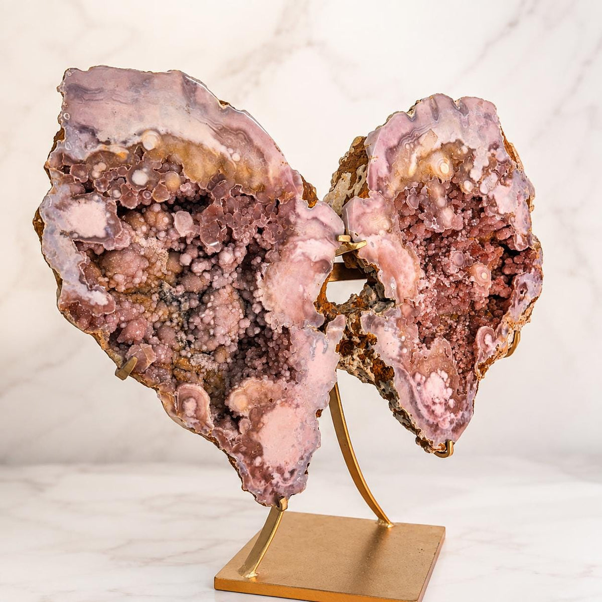 Large Brazilian Pink Amethyst Butterfly on Metal Stand, 11.7kg Bookmatched Crystal Geode, Exact Statement Piece - view 7