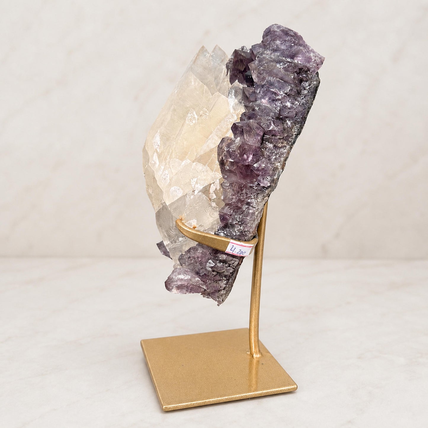 Rare Uruguayan Amethyst and Calcite on Metal Stand, Collector Grade Mineral Specimen, Choose Exact Crystal A or B - view 4