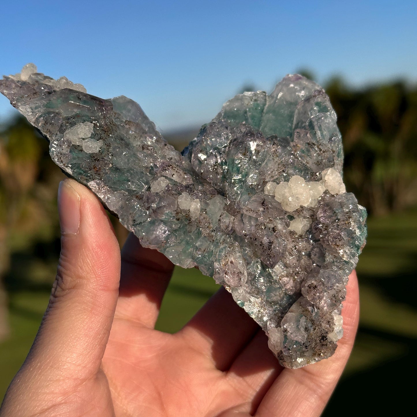 Brazilian Phantom Quartz with Calcite, Natural Included Quartz Crystal Cluster, Exact Mineral Specimen - view 2
