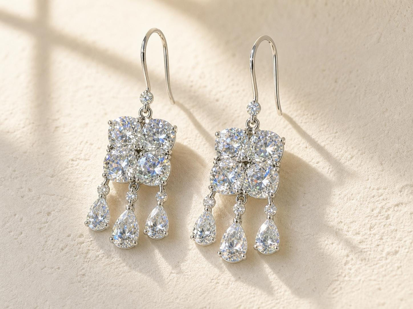 Floral Cluster Drop Earrings, Clear Stone Teardrop Dangles - view 6