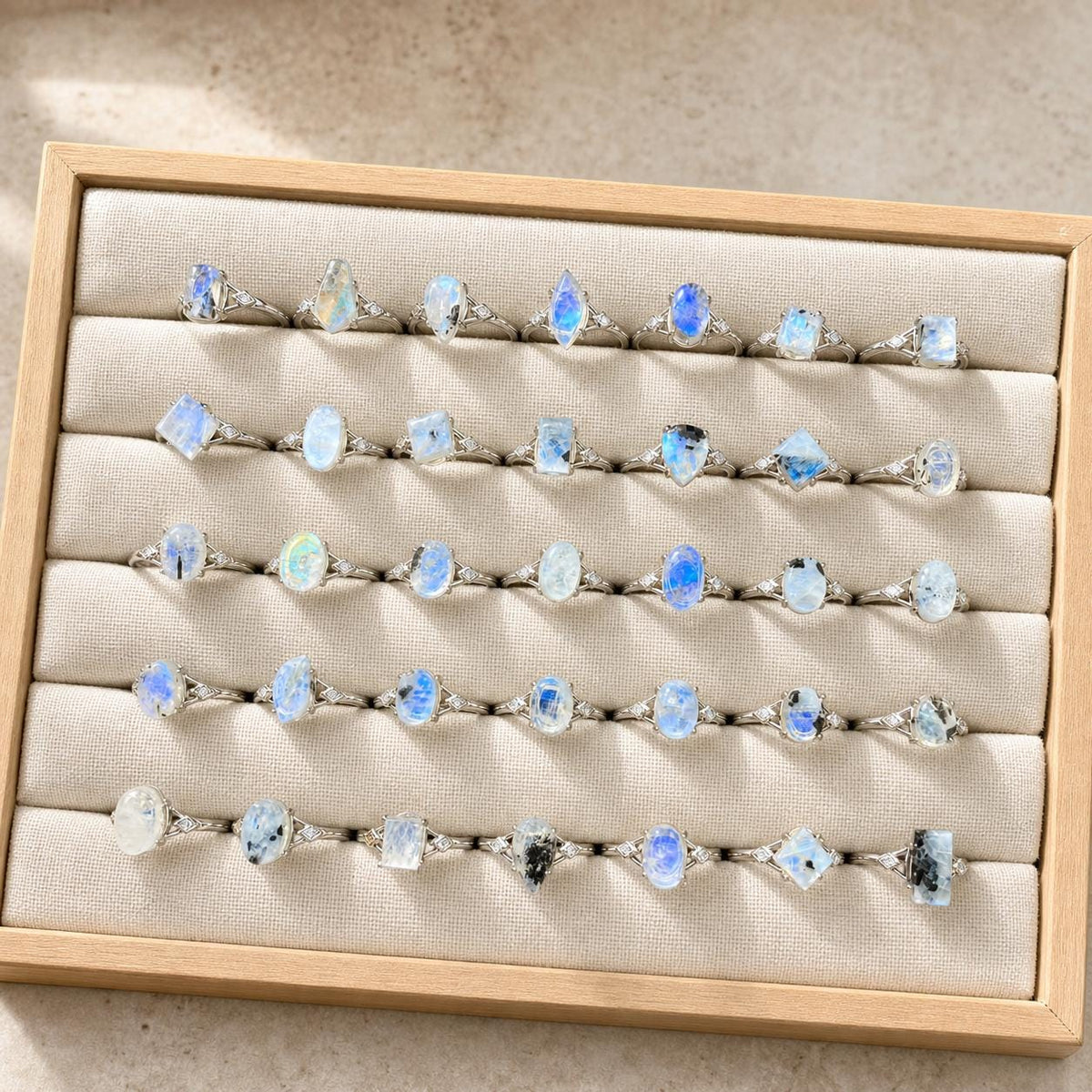 Blue Moonstone Ring, Assorted Natural Stone Shapes, Copper Setting - view 5