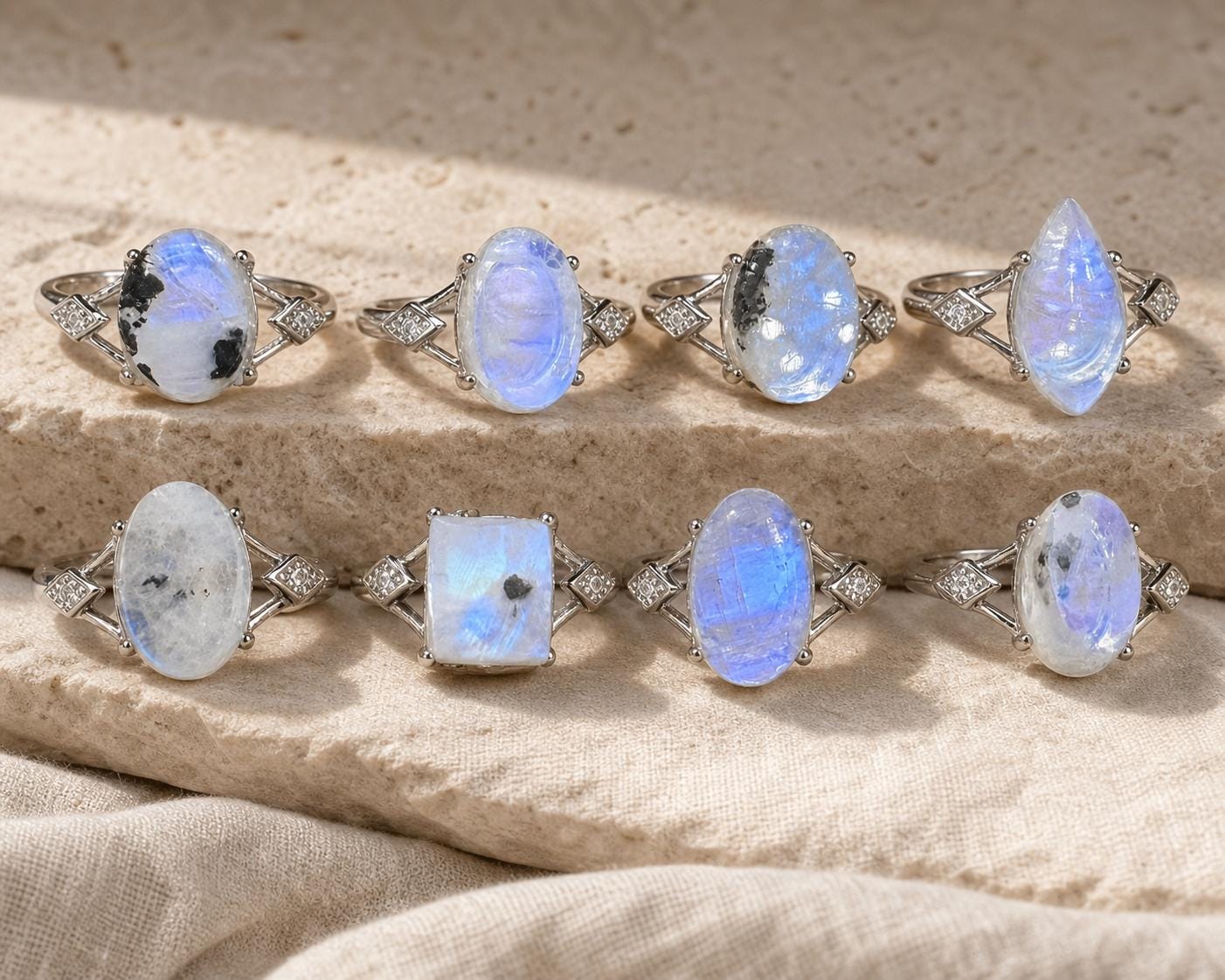 Blue Moonstone Ring, Assorted Natural Stone Shapes, Copper Setting - view 1