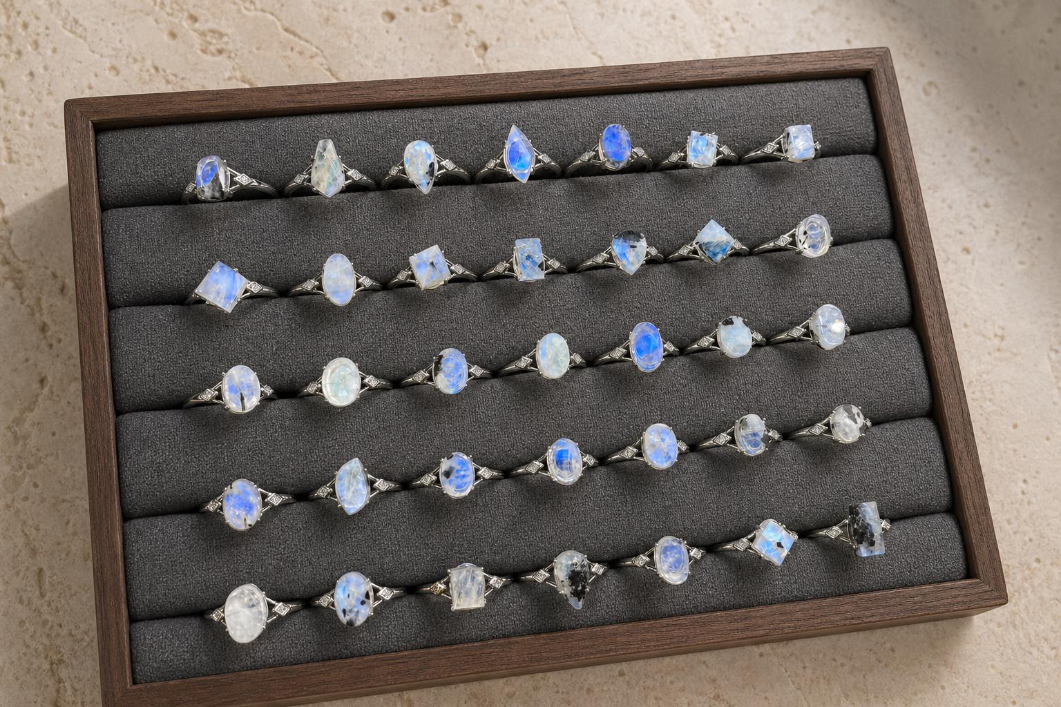Blue Moonstone Ring, Assorted Natural Stone Shapes, Copper Setting - view 4